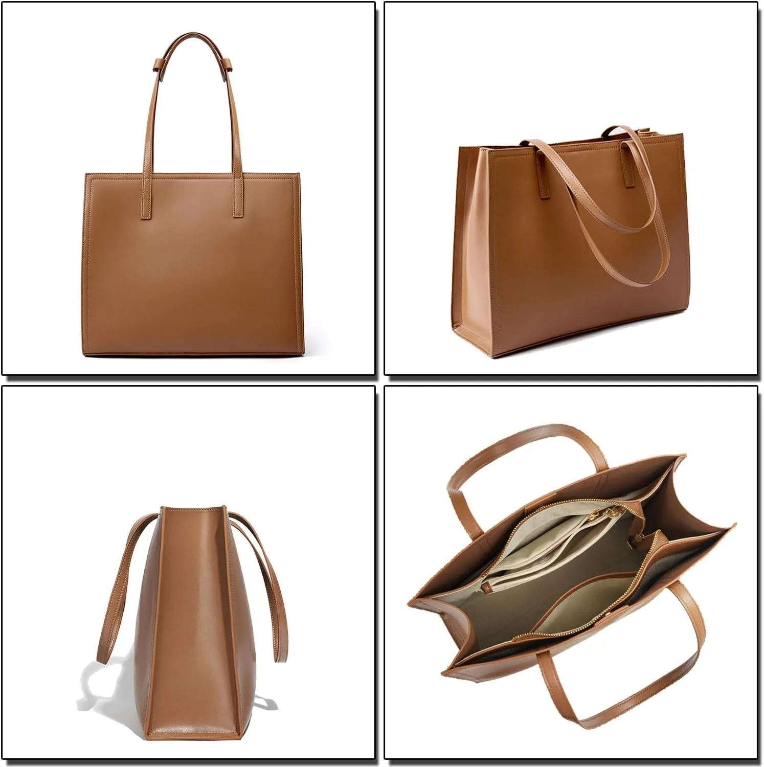 Minimalist Work Bag for Women Genuine Leather Tote Bags Large Shoulder Bag for 14" Laptop Modern Handbag for Ladies