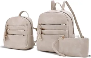 MKF Collection Backpack 3 Pieces Set for Women, Large Backpack with Mini Backpack & Wristlet Pouch, Top-Handle Daypack
