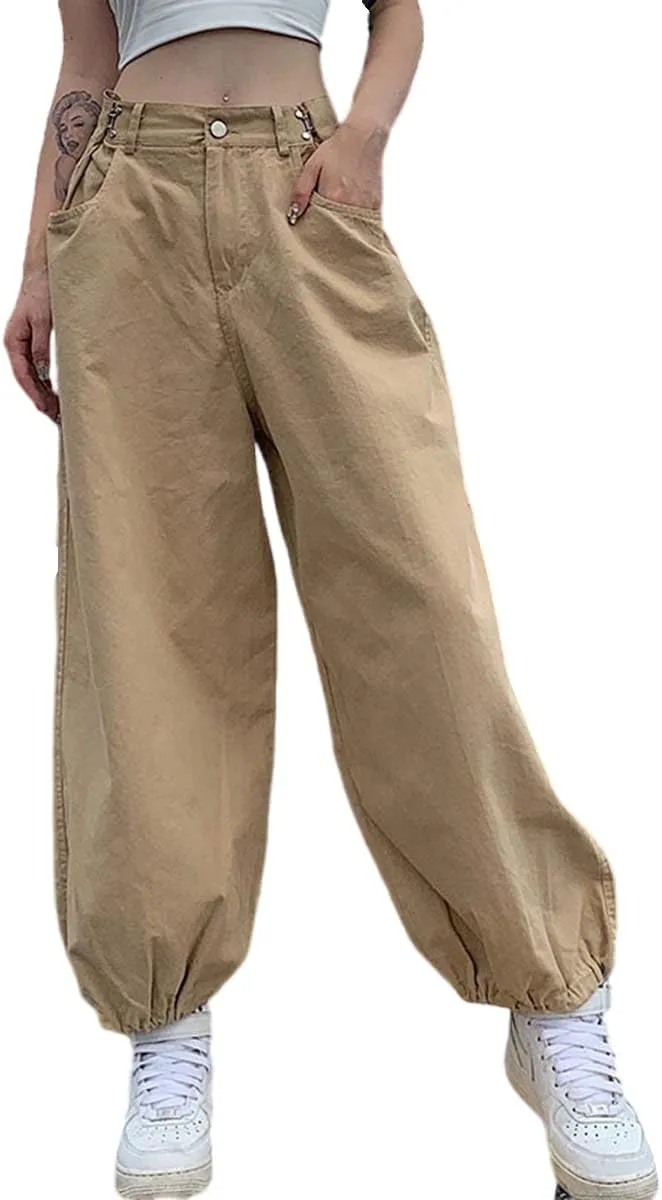 MLAFE Harajuku High-Waisted Women's Drawstring Pants Y2k Straight Work Harem Pants Hip-Hop Loose Outdoor Sports Ladies Pants