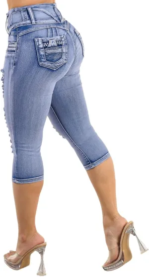 Moda Xpress Butt Lifting Denim Capris for Women - High Waisted Stretch Capris Levanta Cola