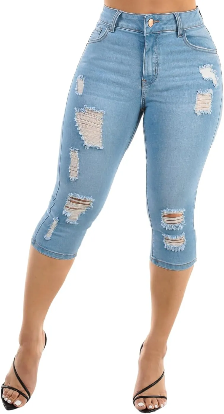 Moda Xpress Butt Lifting Denim Capris for Women - High Waisted Stretch Capris Levanta Cola