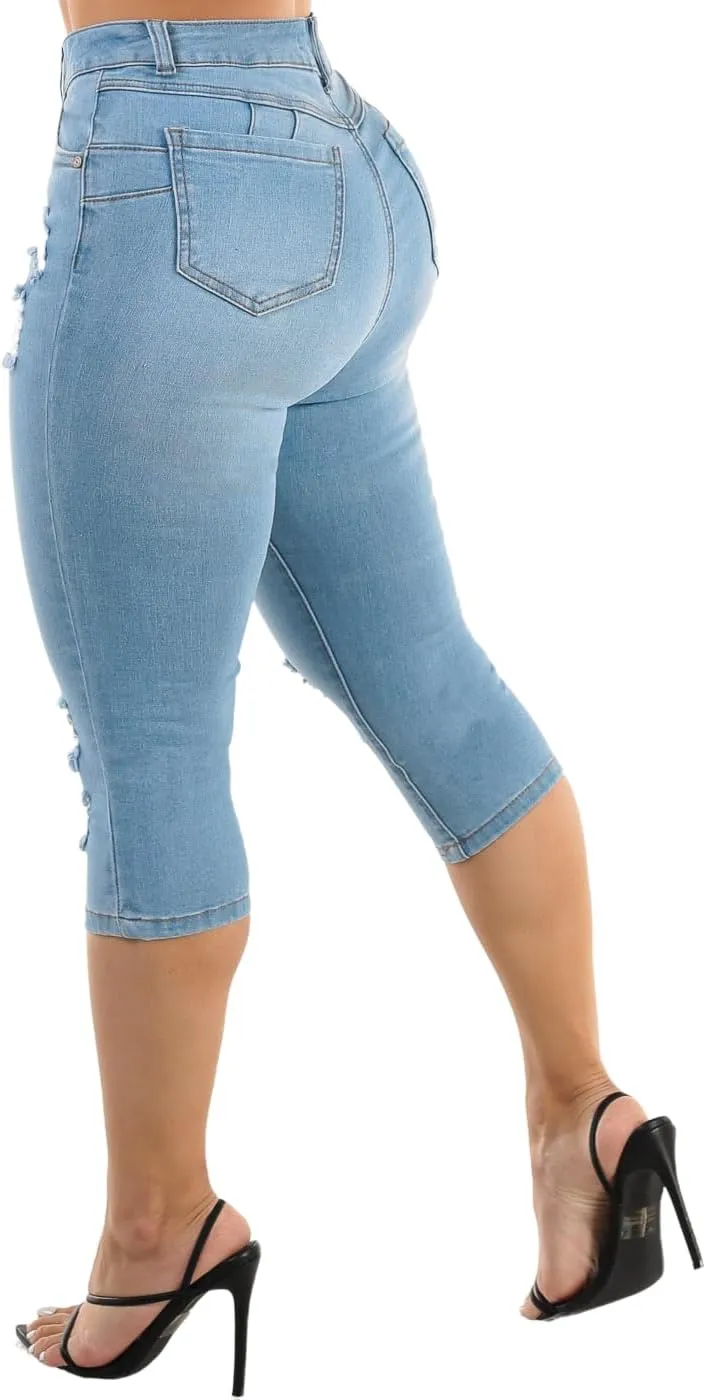 Moda Xpress Butt Lifting Denim Capris for Women - High Waisted Stretch Capris Levanta Cola