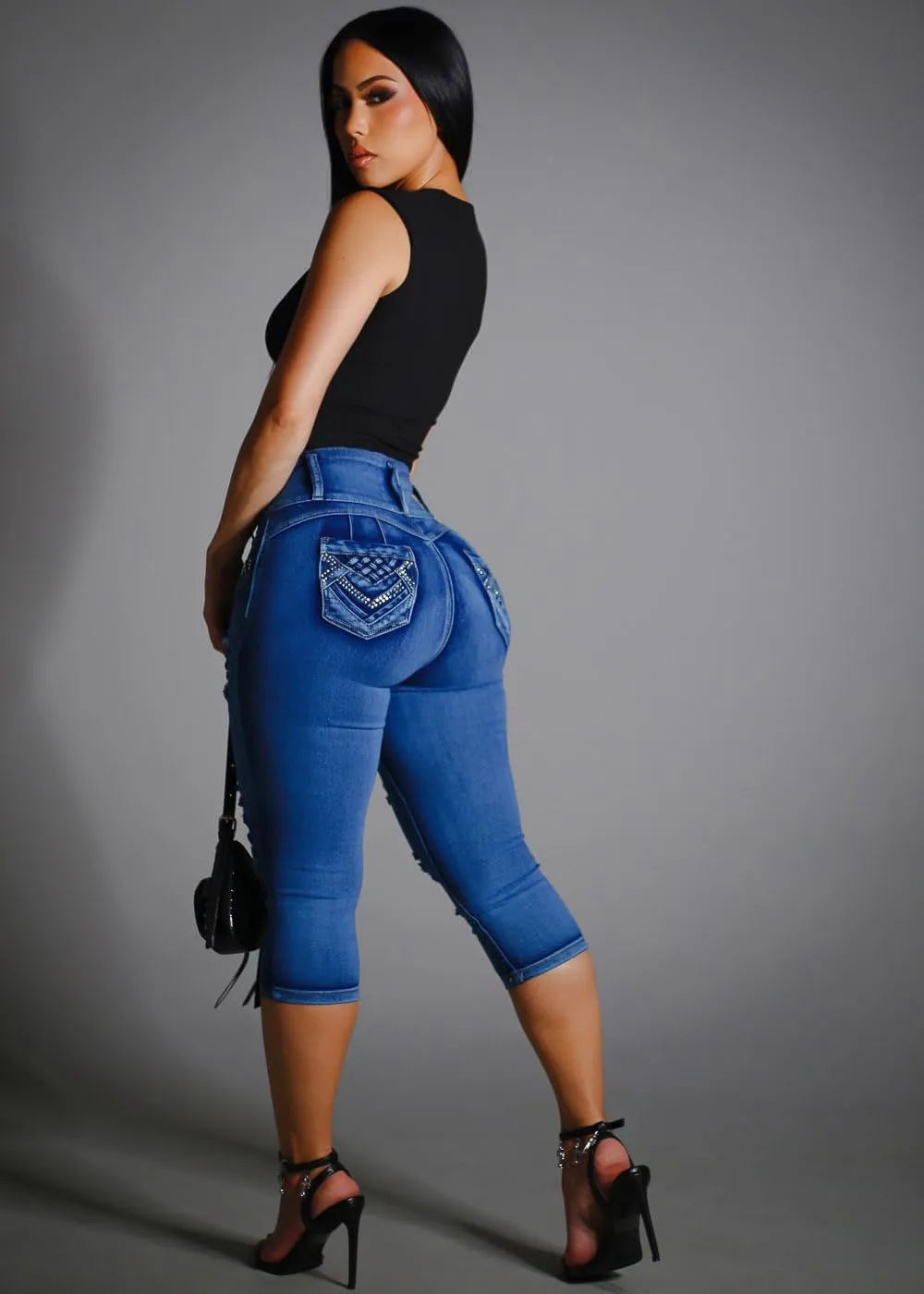 Moda Xpress Butt Lifting Denim Capris for Women - High Waisted Stretch Capris Levanta Cola