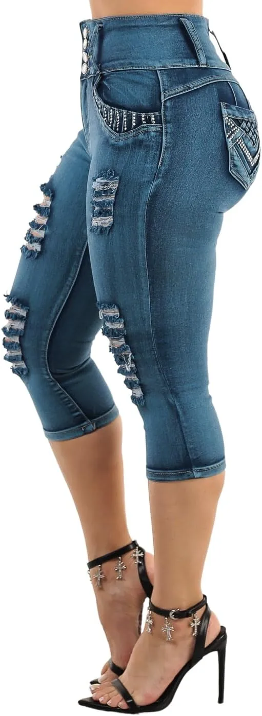 Moda Xpress Butt Lifting Denim Capris for Women - High Waisted Stretch Capris Levanta Cola