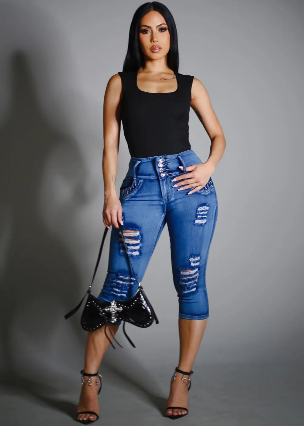 Moda Xpress Butt Lifting Denim Capris for Women - High Waisted Stretch Capris Levanta Cola