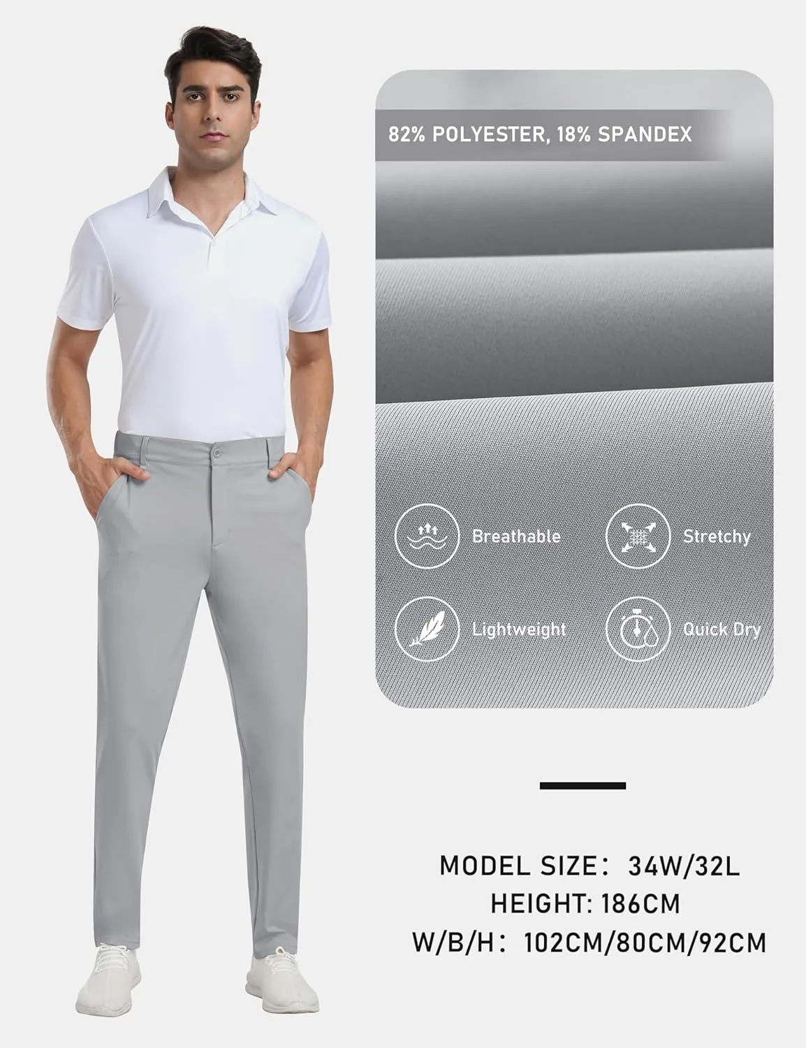 MoFiz Mens Golf Pant Joggers Stretch Pants 30"/32" Quick Dry Comfy Lightweight Casual Athletic Pant Trousers with Pockets