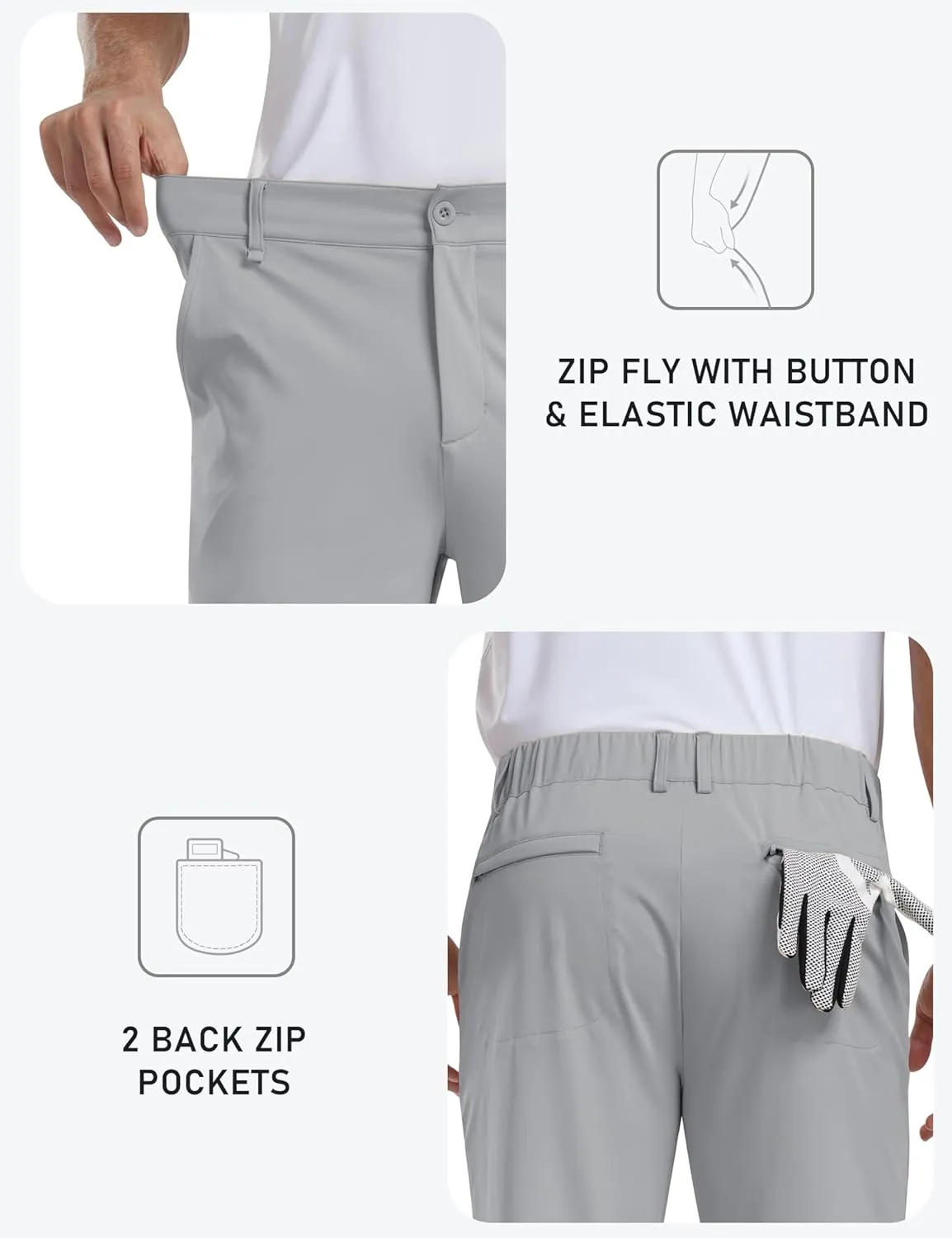 MoFiz Mens Golf Pant Joggers Stretch Pants 30"/32" Quick Dry Comfy Lightweight Casual Athletic Pant Trousers with Pockets
