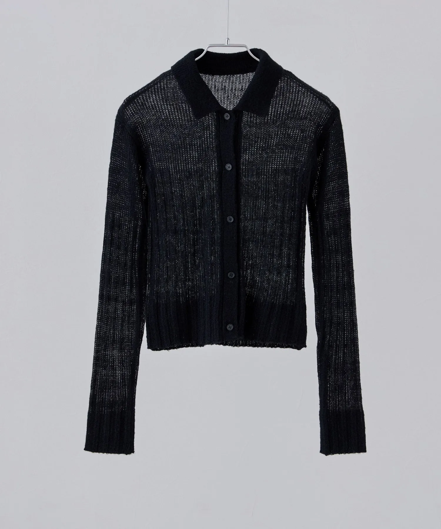 Mohair touch collared knit cardigan