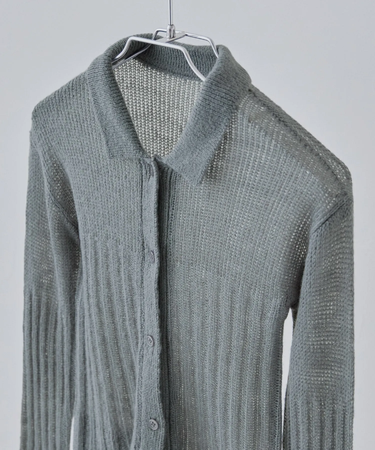 Mohair touch collared knit cardigan