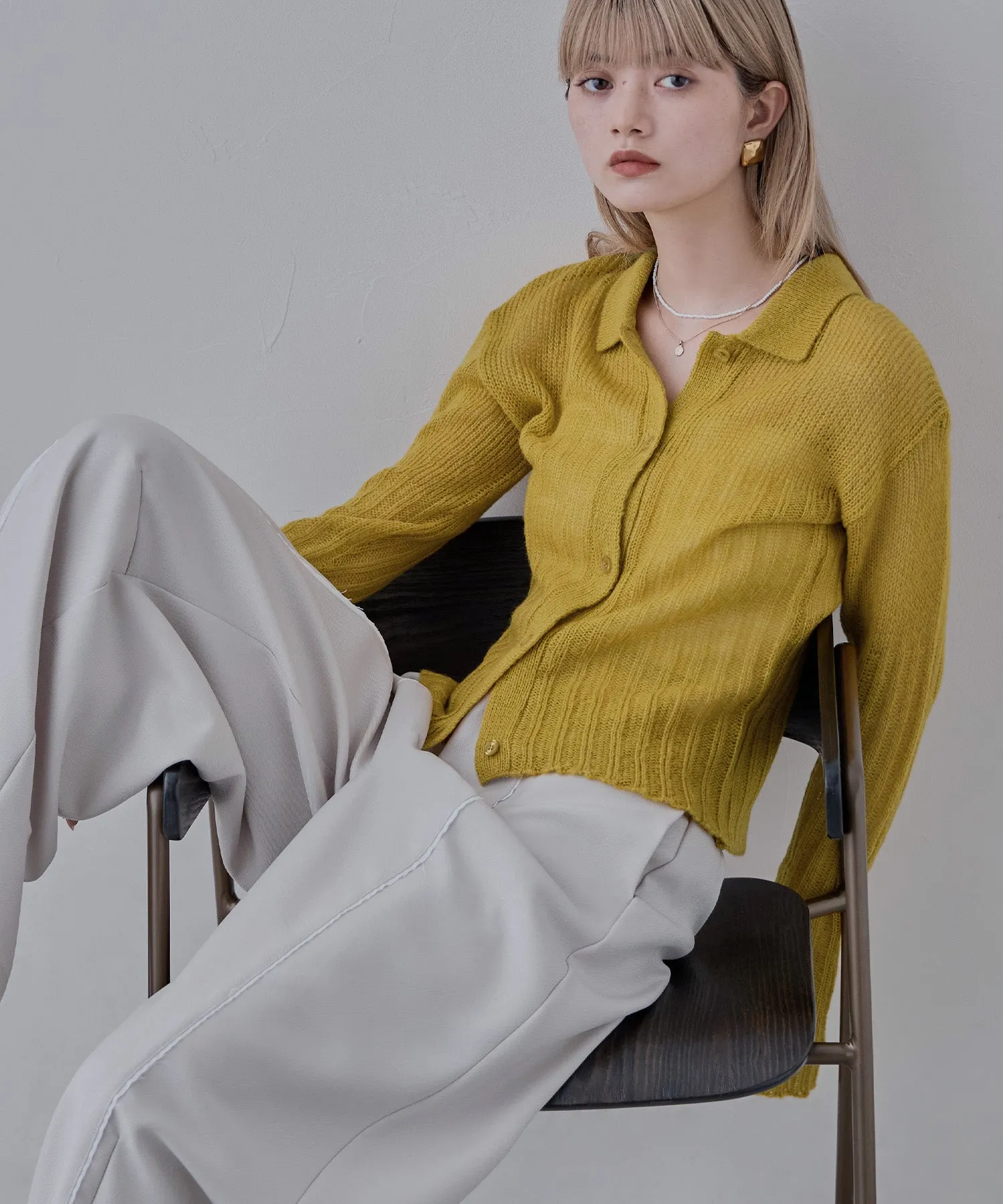 Mohair touch collared knit cardigan