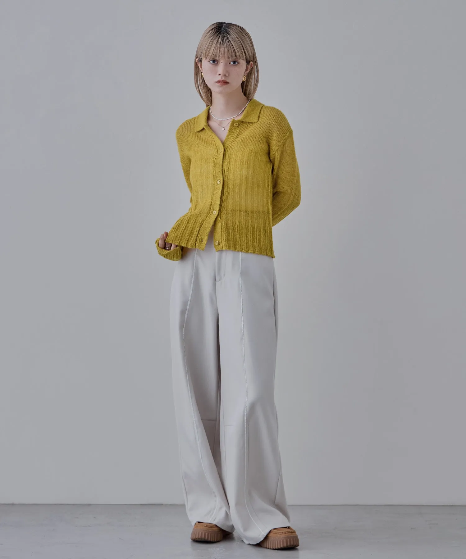 Mohair touch collared knit cardigan
