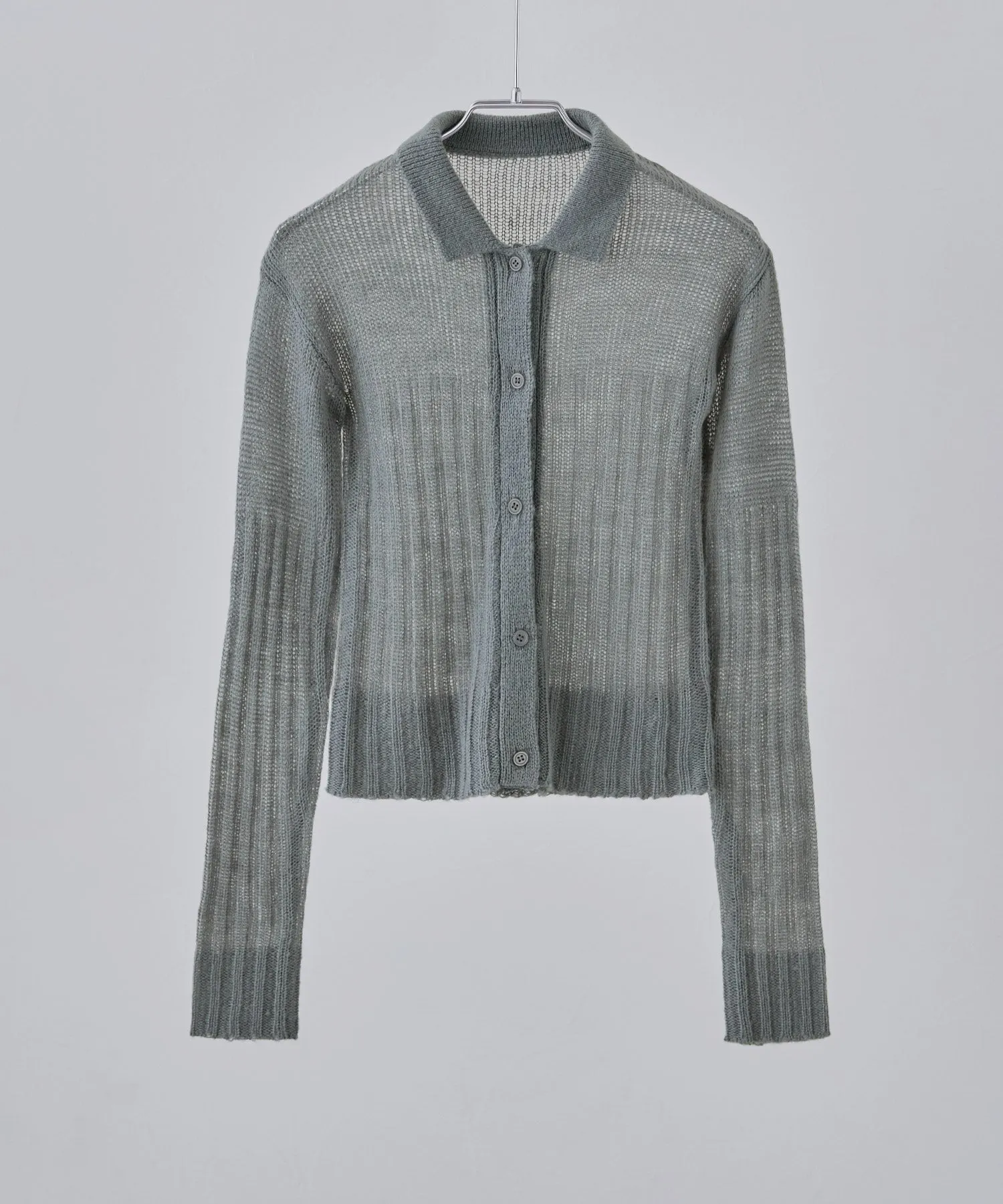 Mohair touch collared knit cardigan
