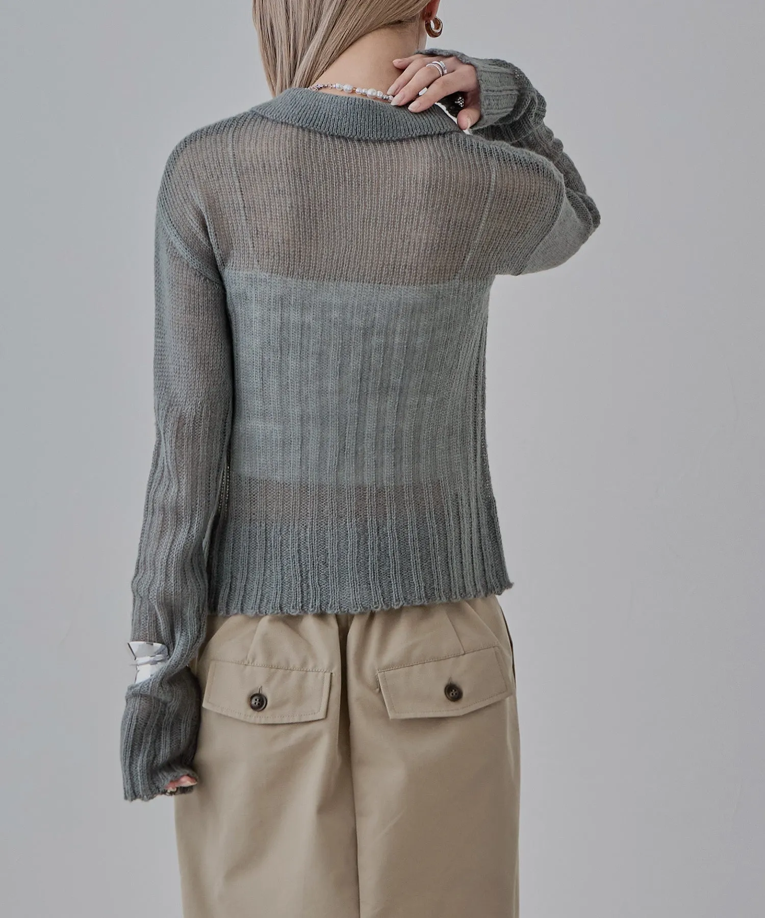 Mohair touch collared knit cardigan