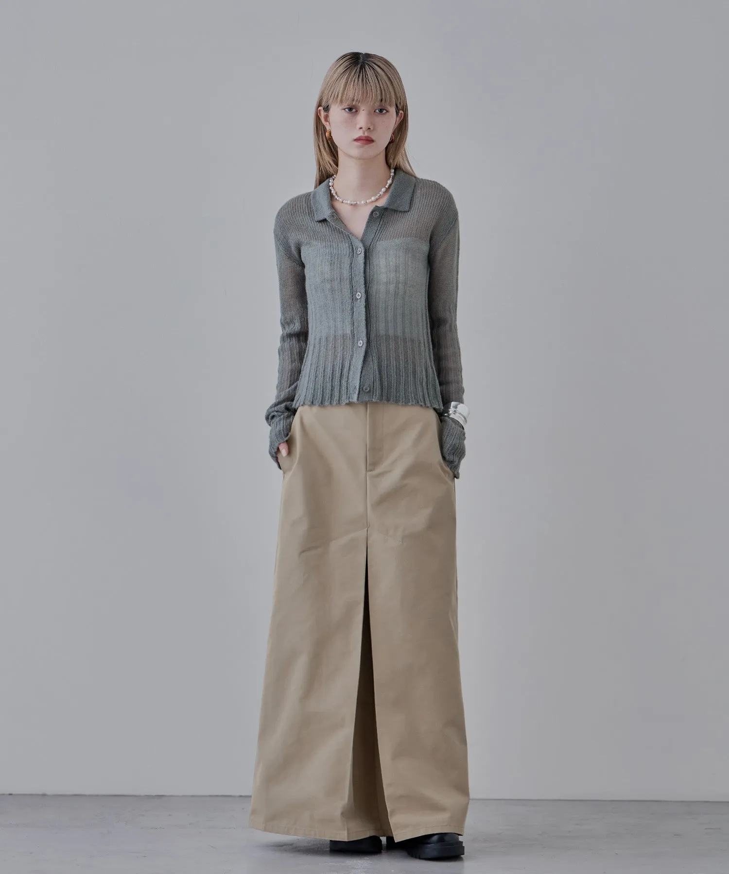Mohair touch collared knit cardigan
