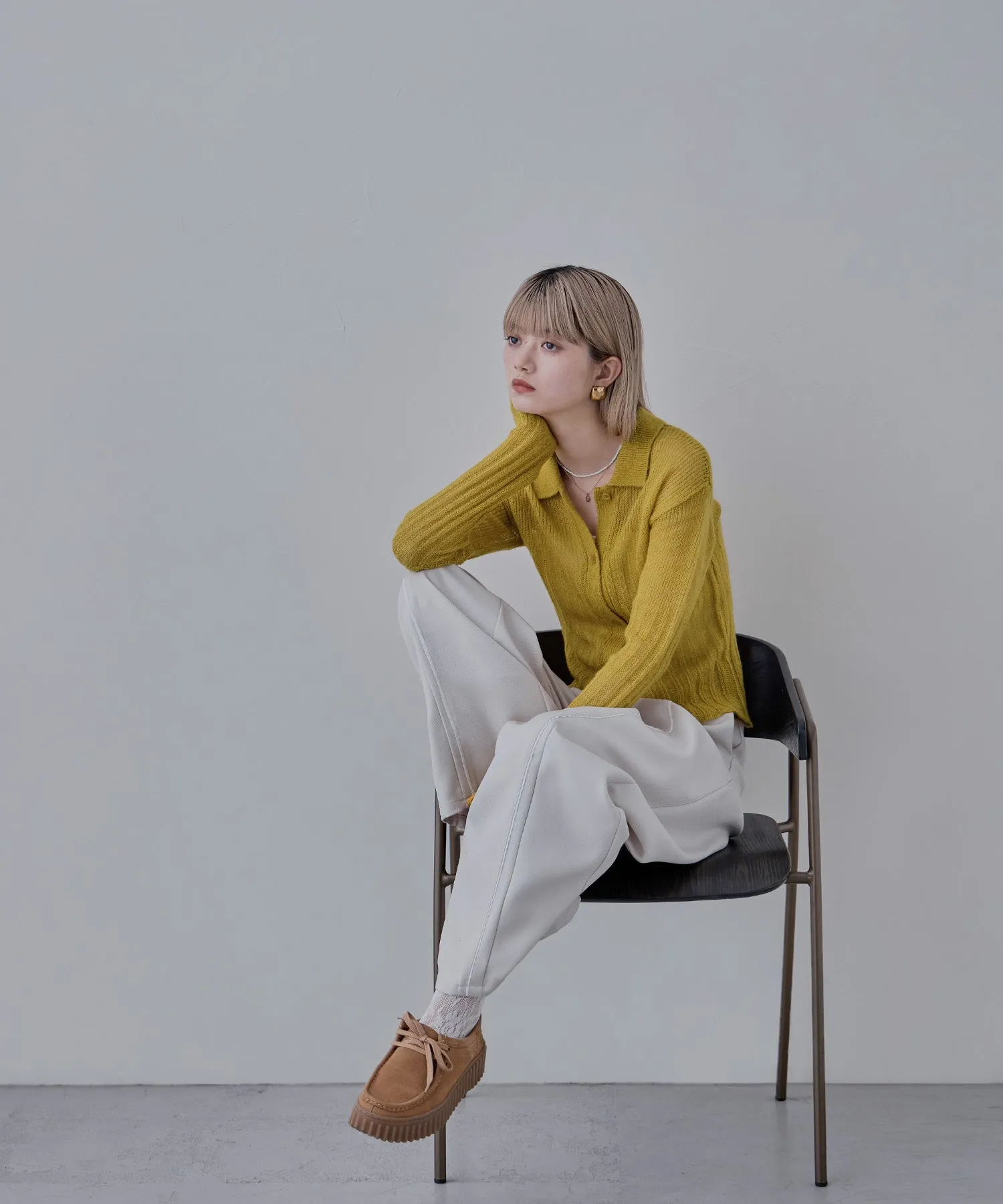 Mohair touch collared knit cardigan