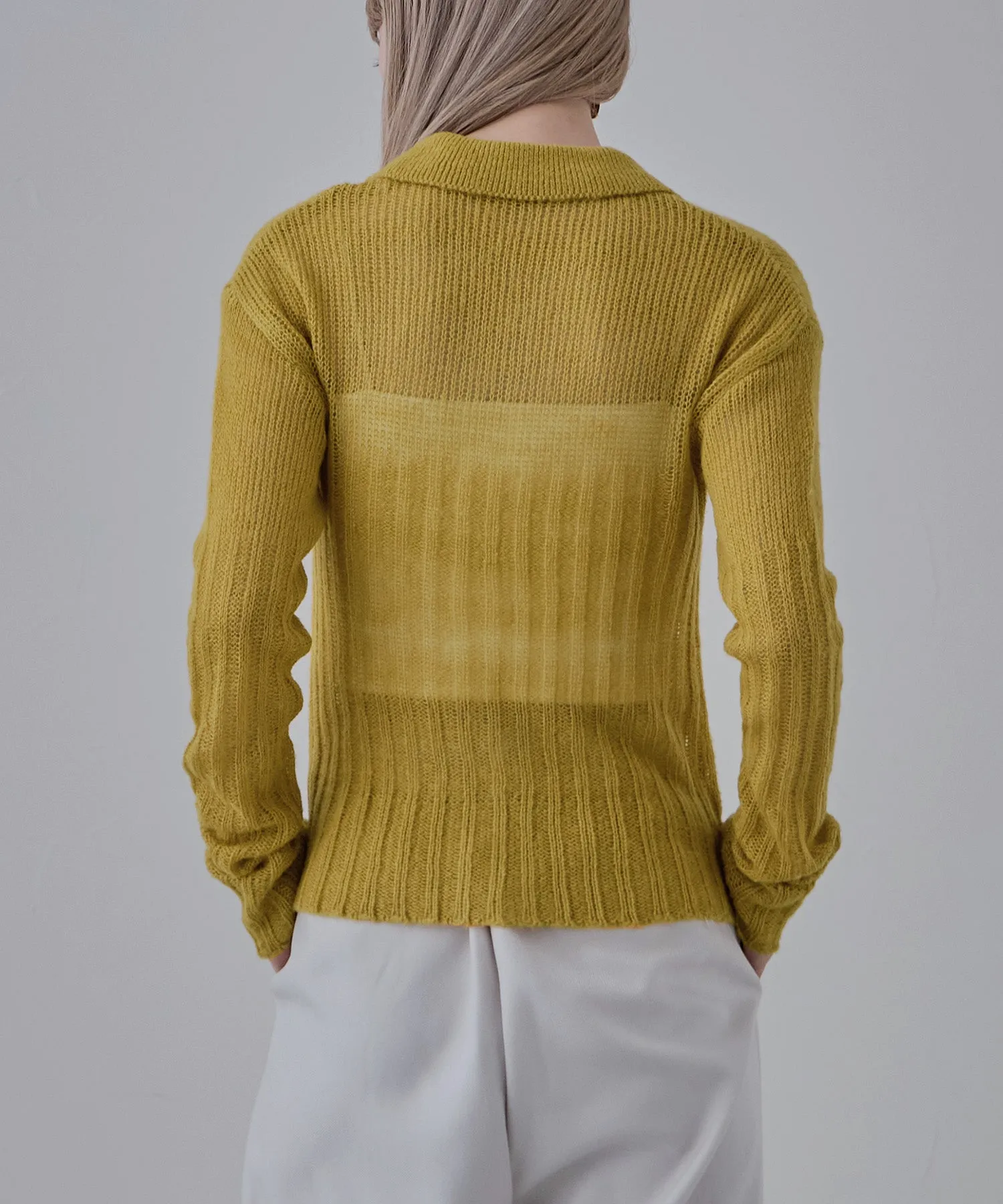 Mohair touch collared knit cardigan