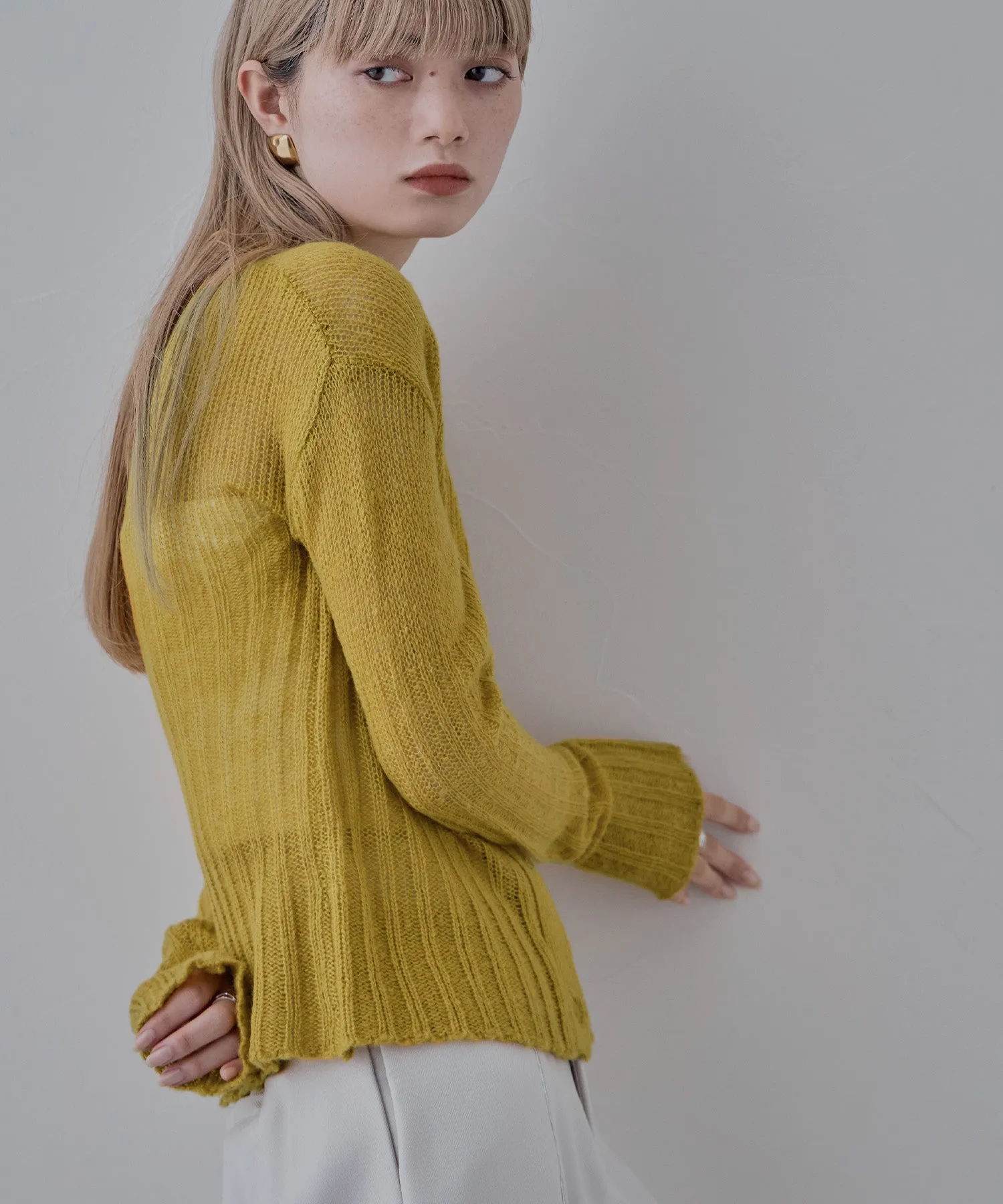 Mohair touch collared knit cardigan