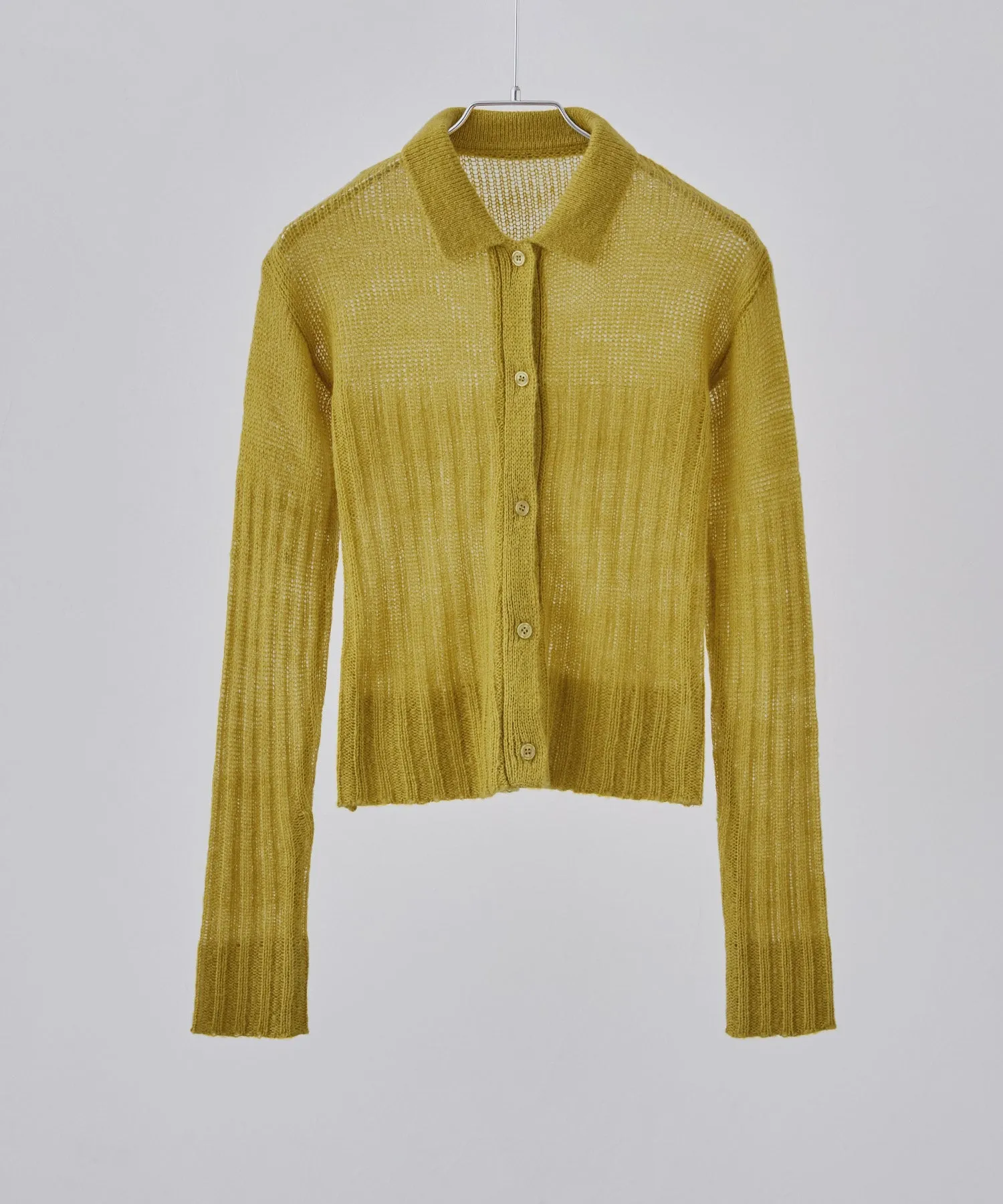 Mohair touch collared knit cardigan