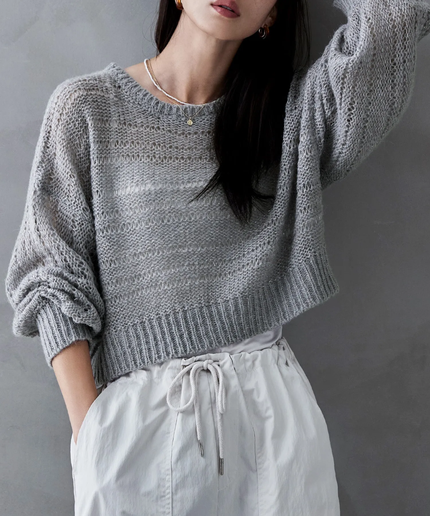 Mohair touch lame sheer short knit