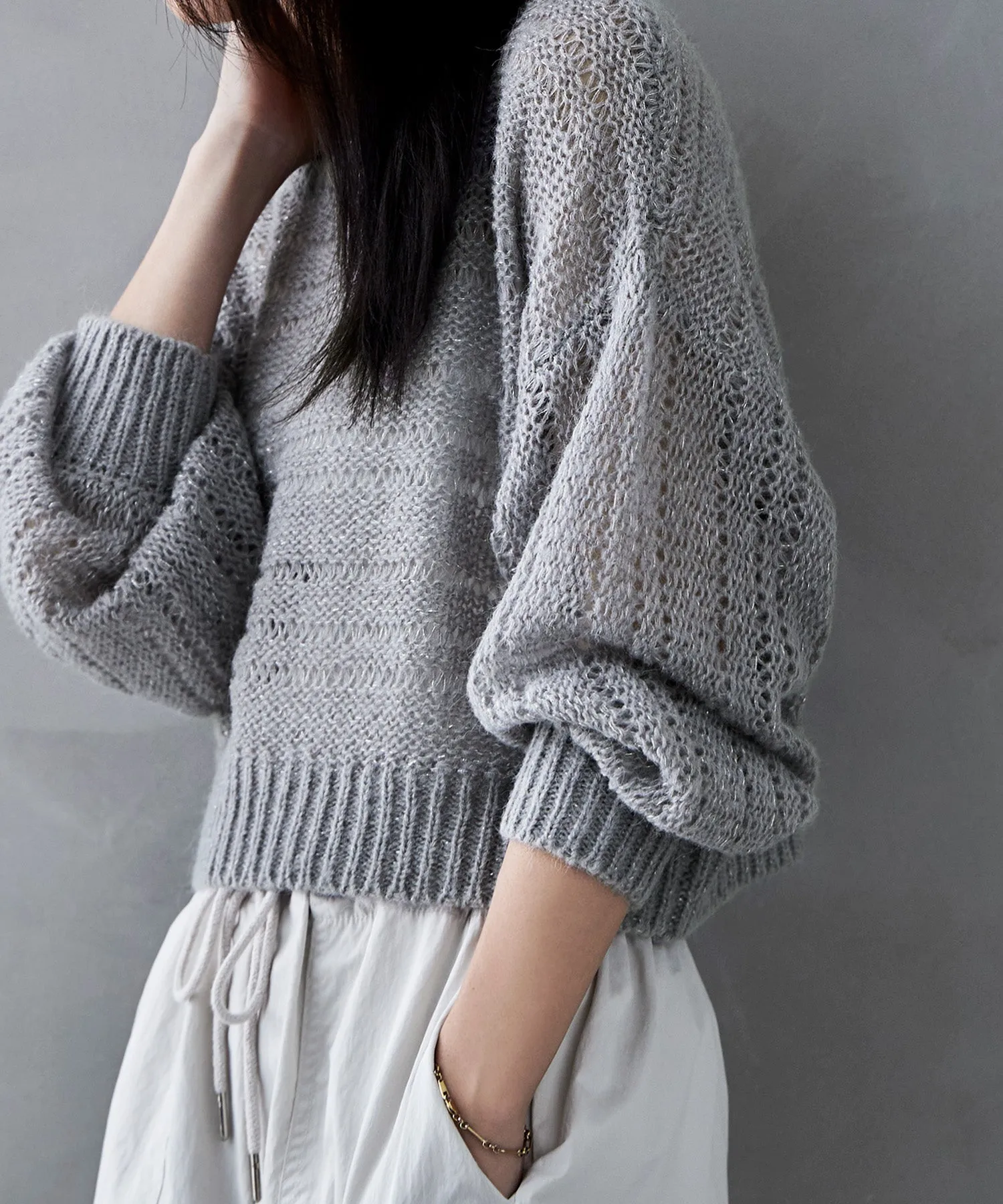Mohair touch lame sheer short knit