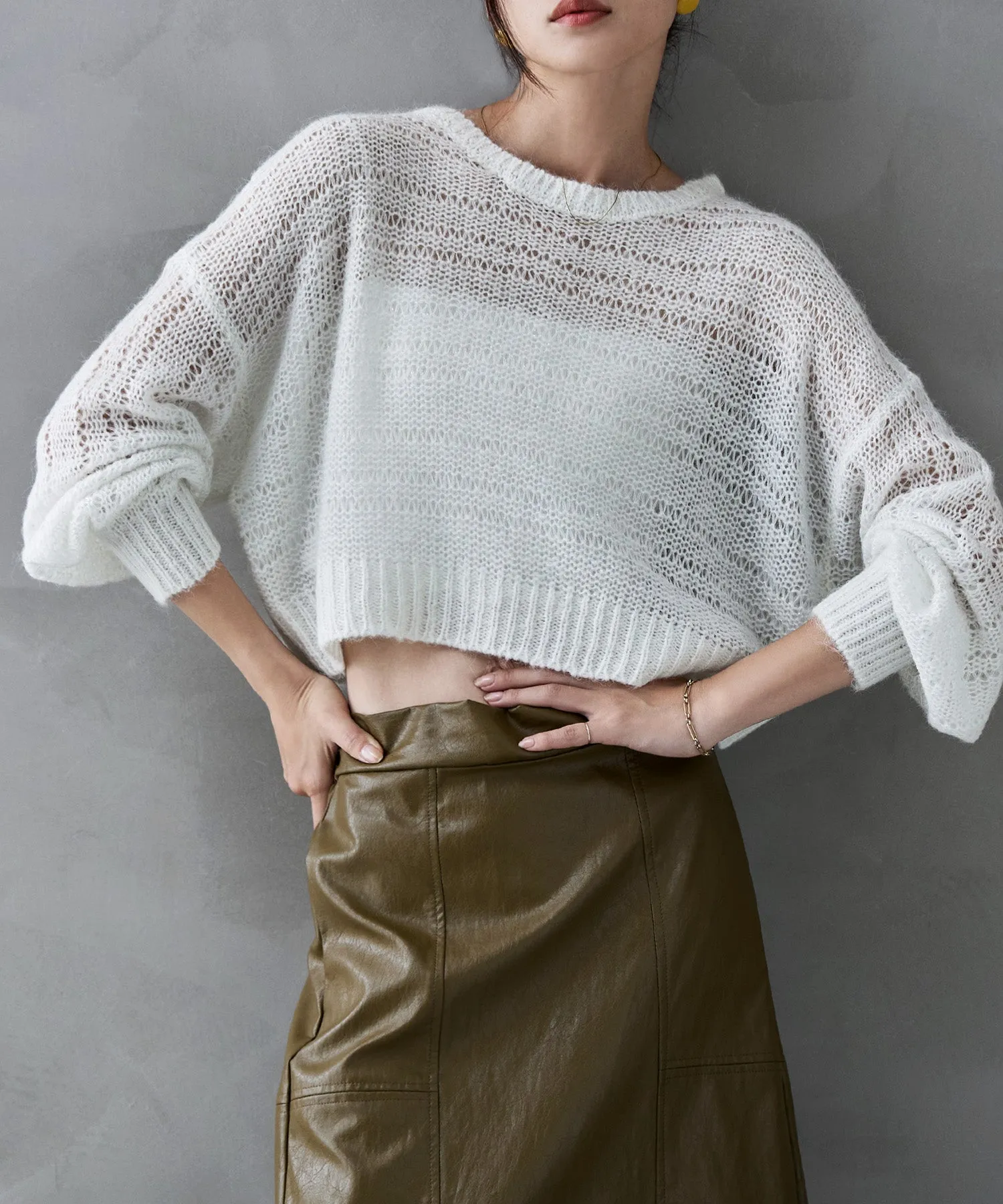 Mohair touch lame sheer short knit