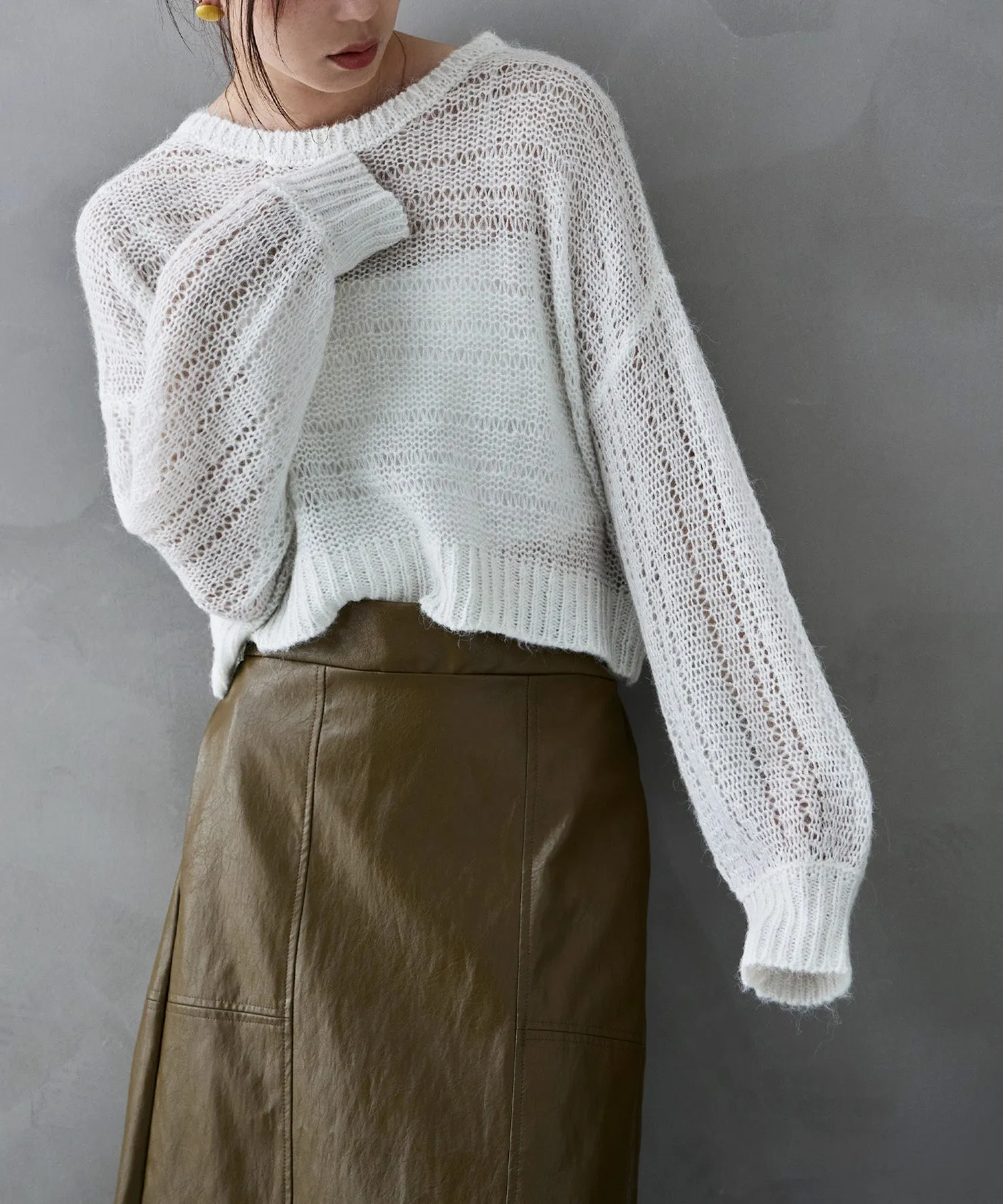 Mohair touch lame sheer short knit