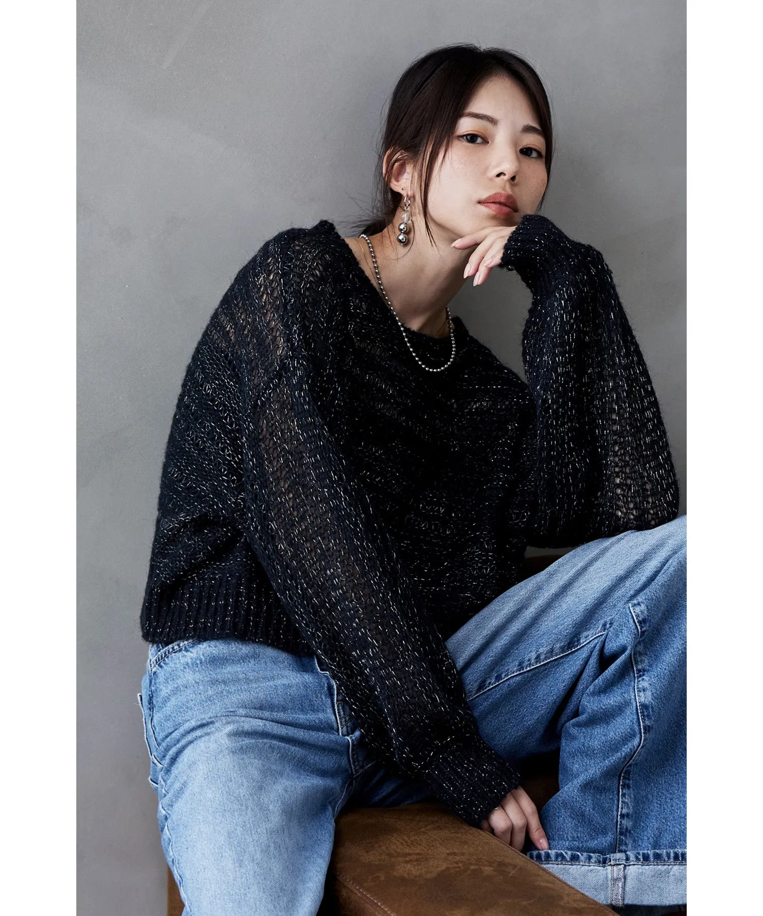 Mohair touch lame sheer short knit