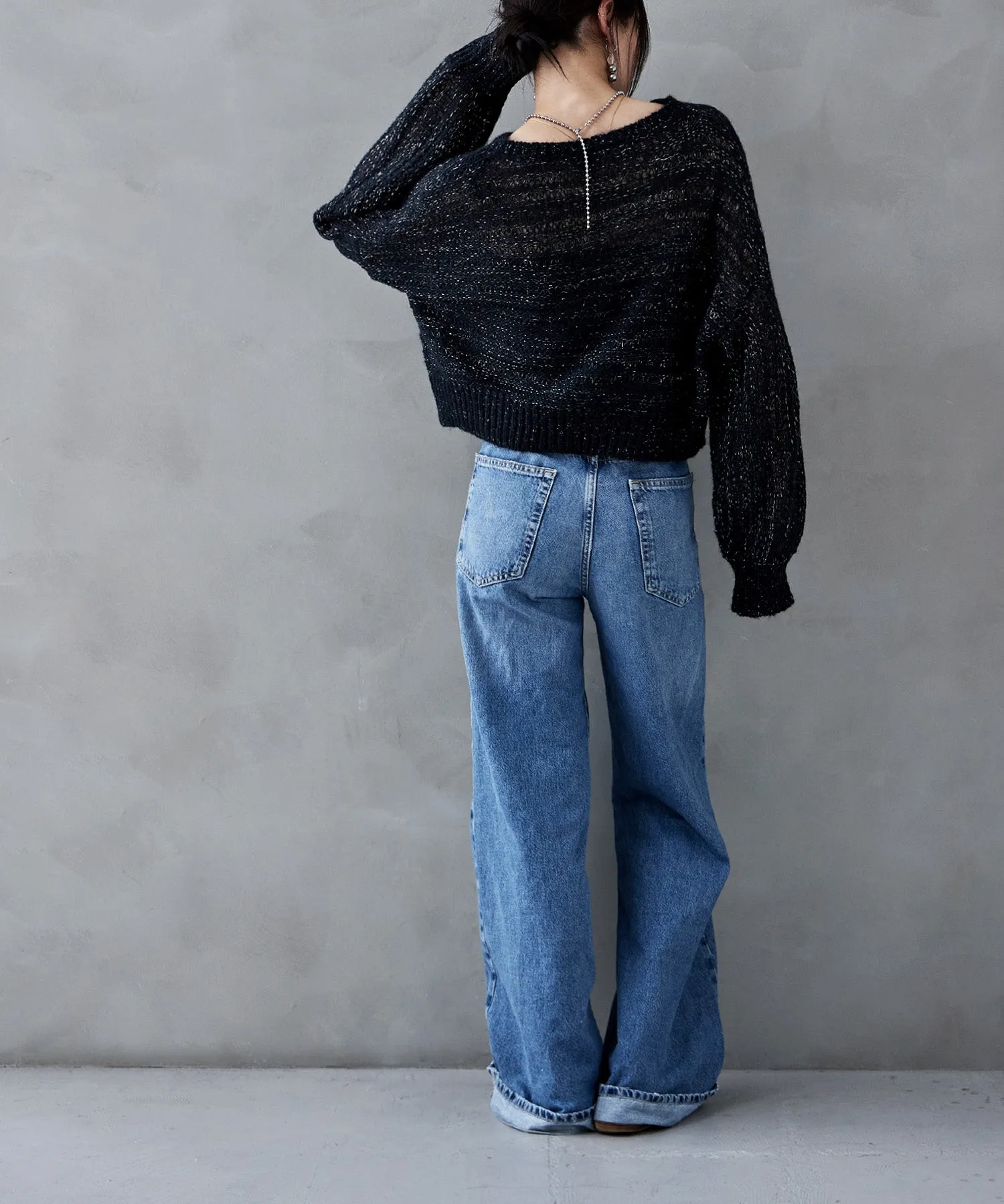 Mohair touch lame sheer short knit