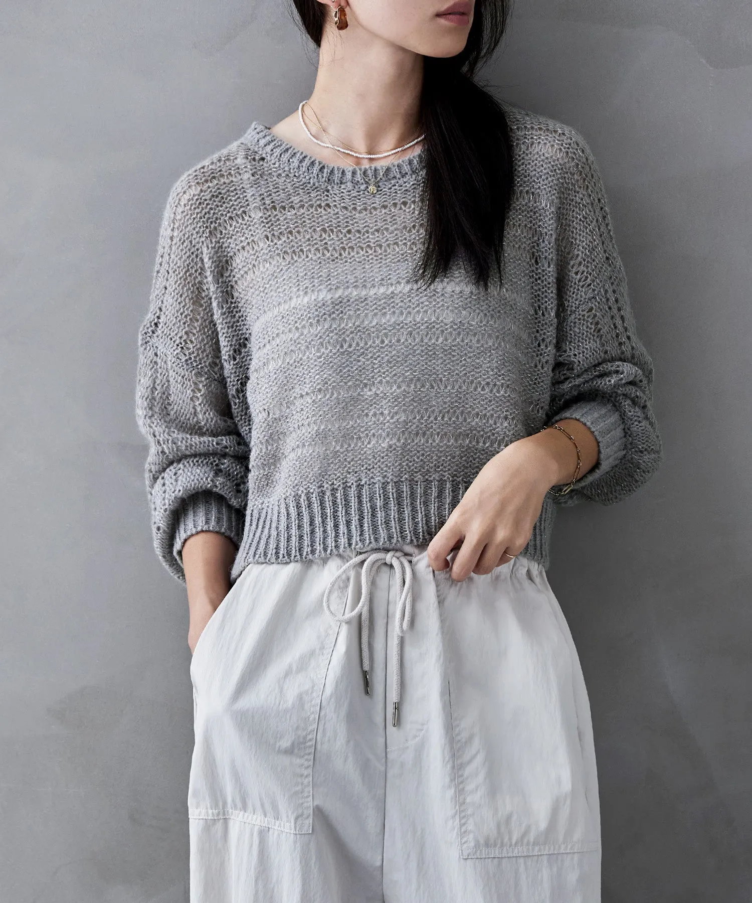 Mohair touch lame sheer short knit