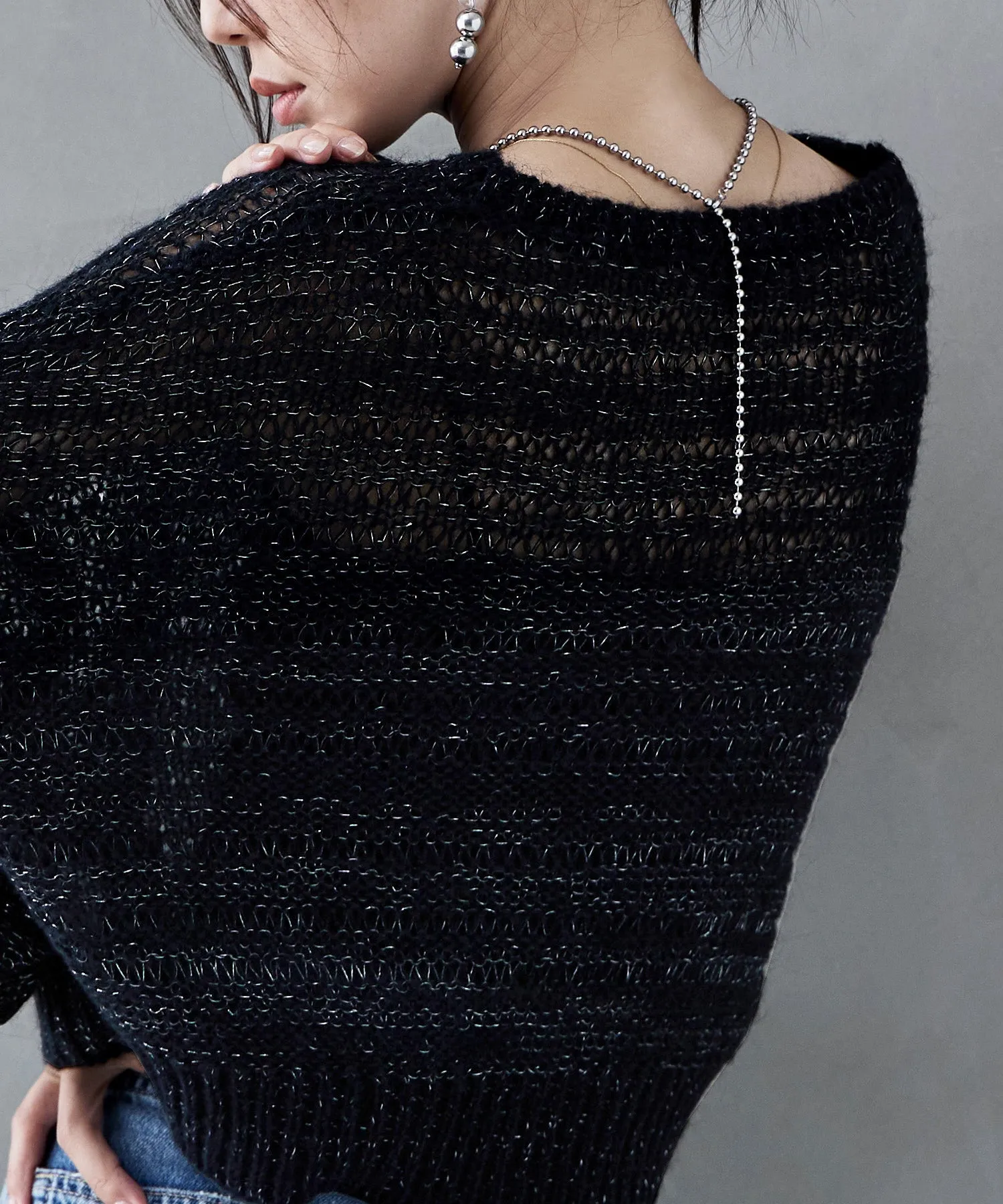 Mohair touch lame sheer short knit