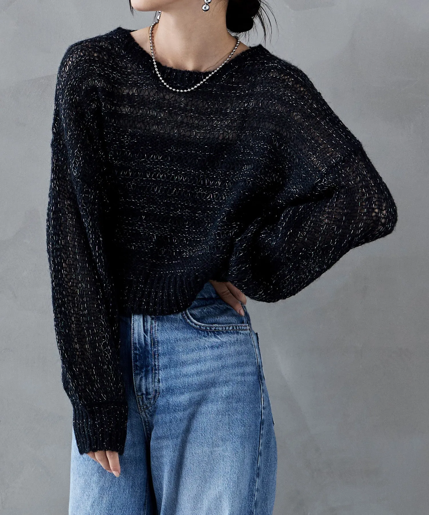 Mohair touch lame sheer short knit