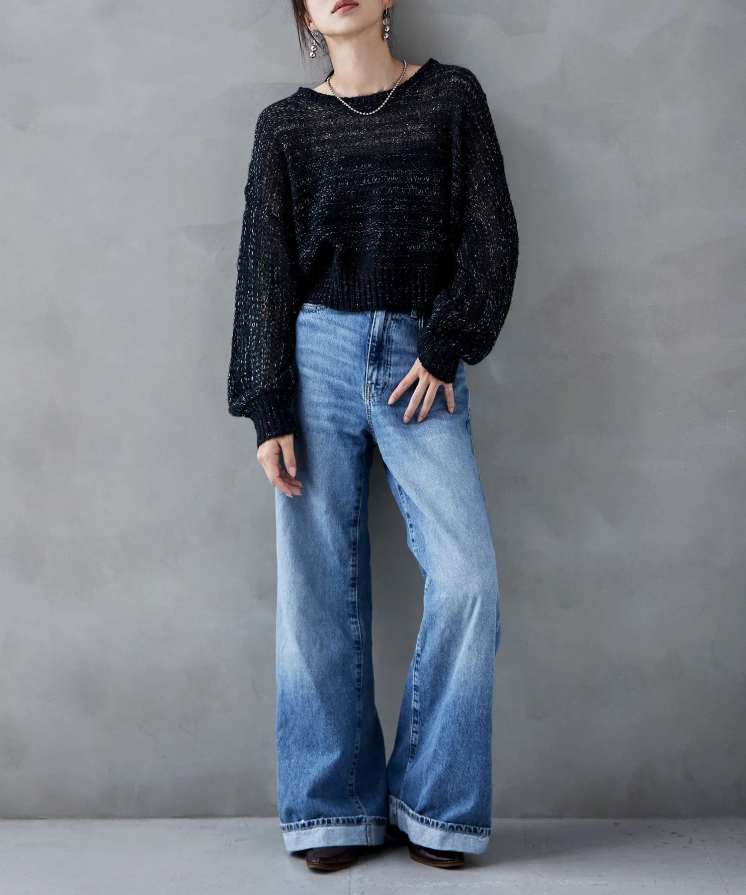 Mohair touch lame sheer short knit