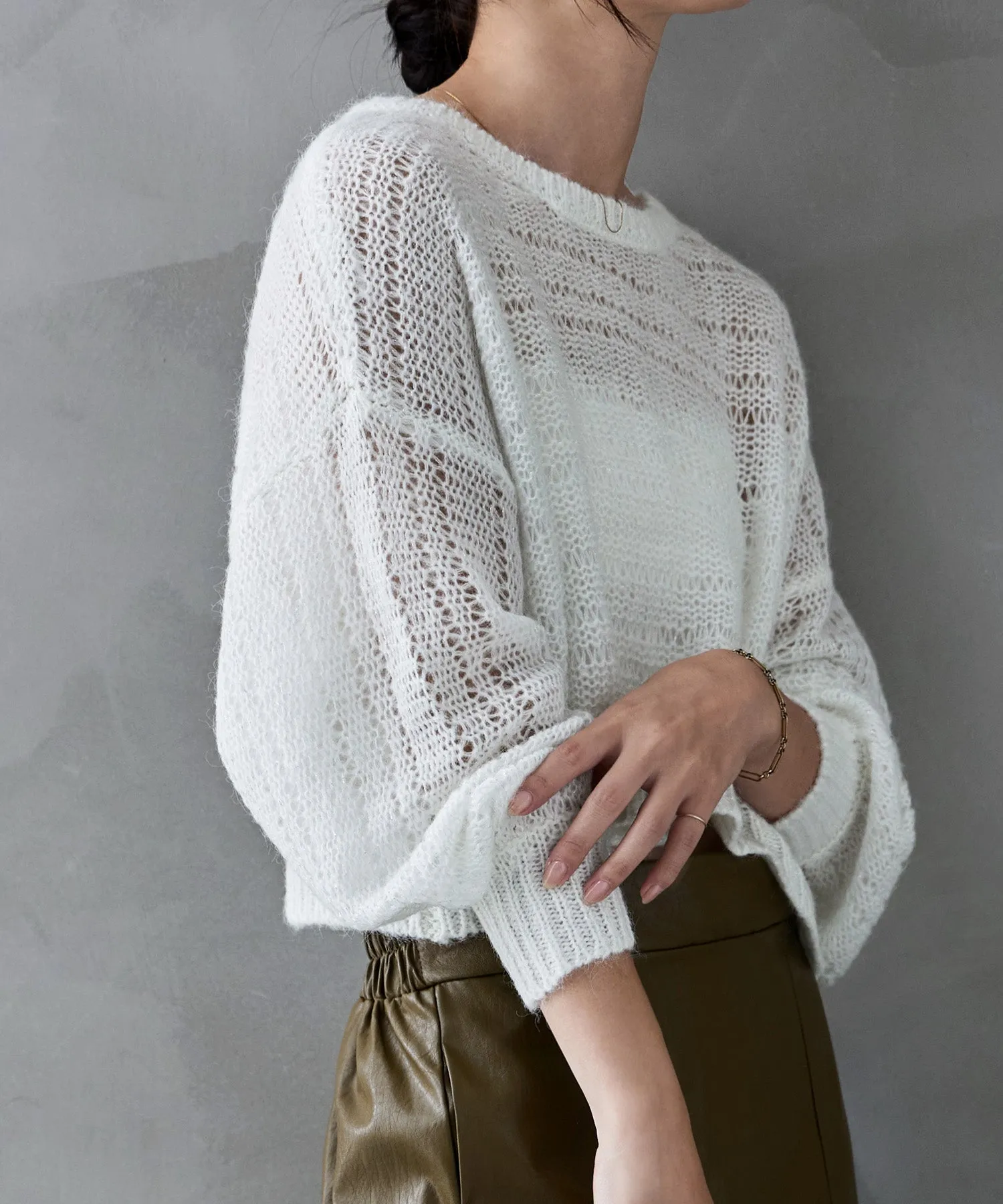 Mohair touch lame sheer short knit