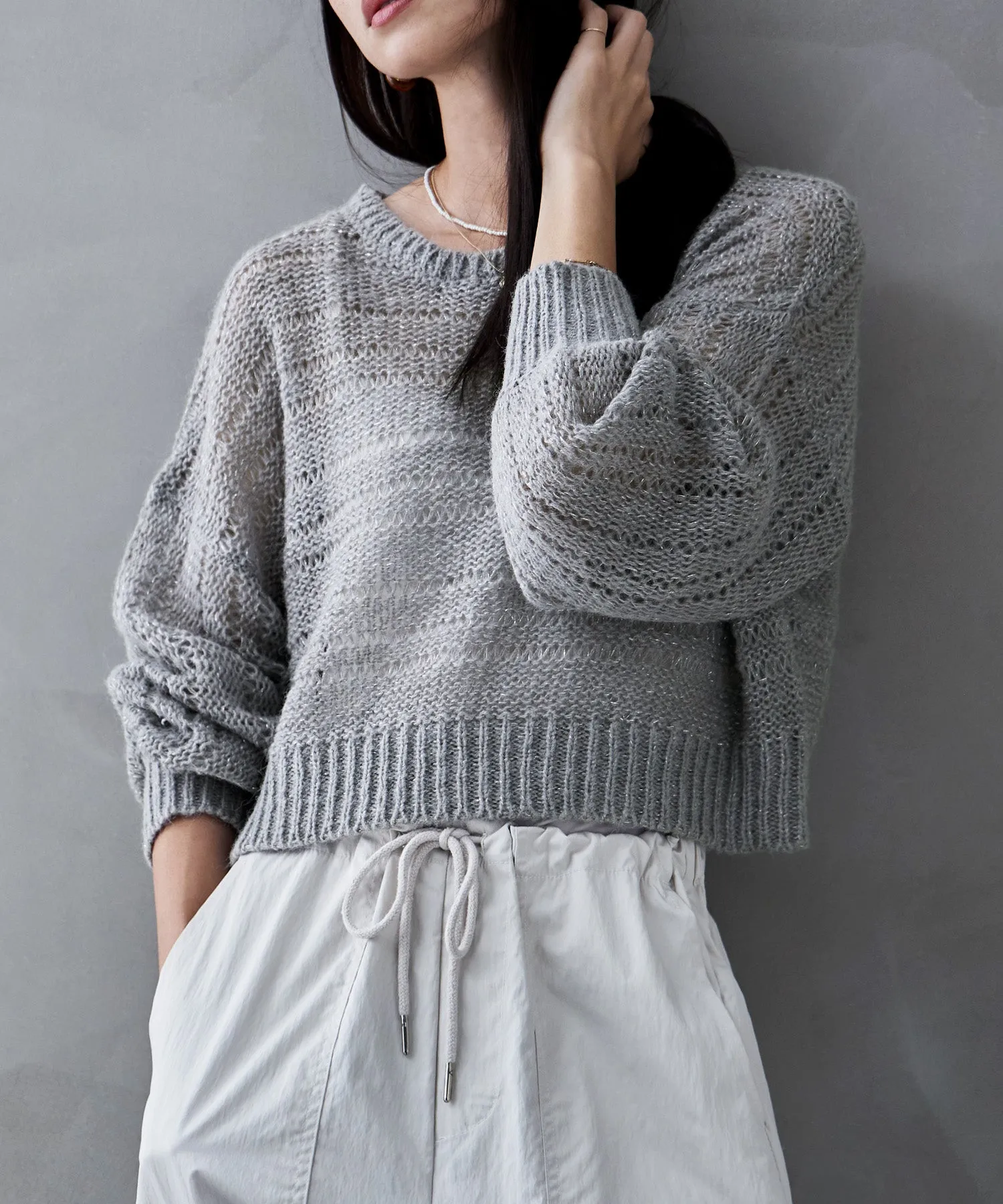 Mohair touch lame sheer short knit