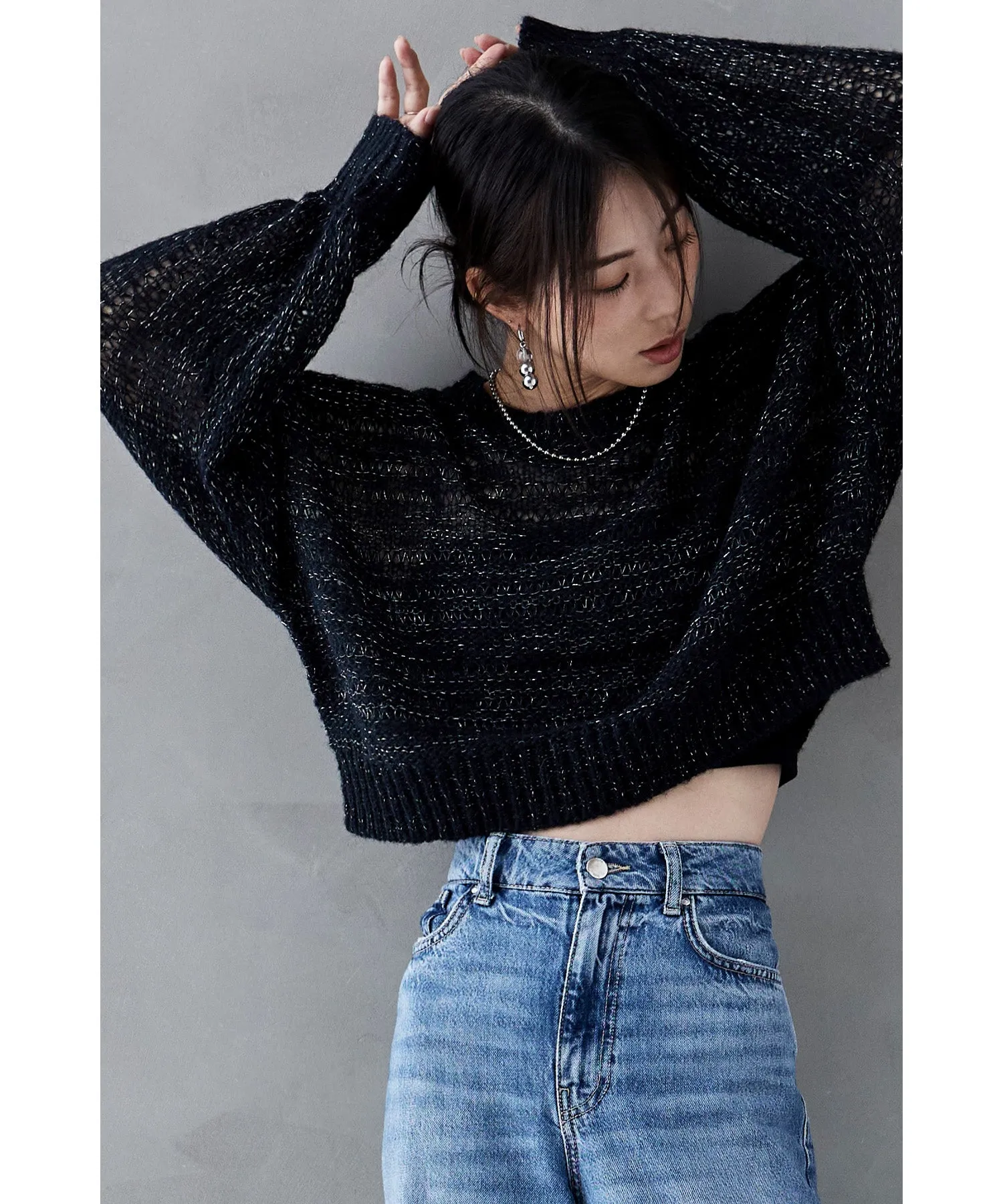 Mohair touch lame sheer short knit