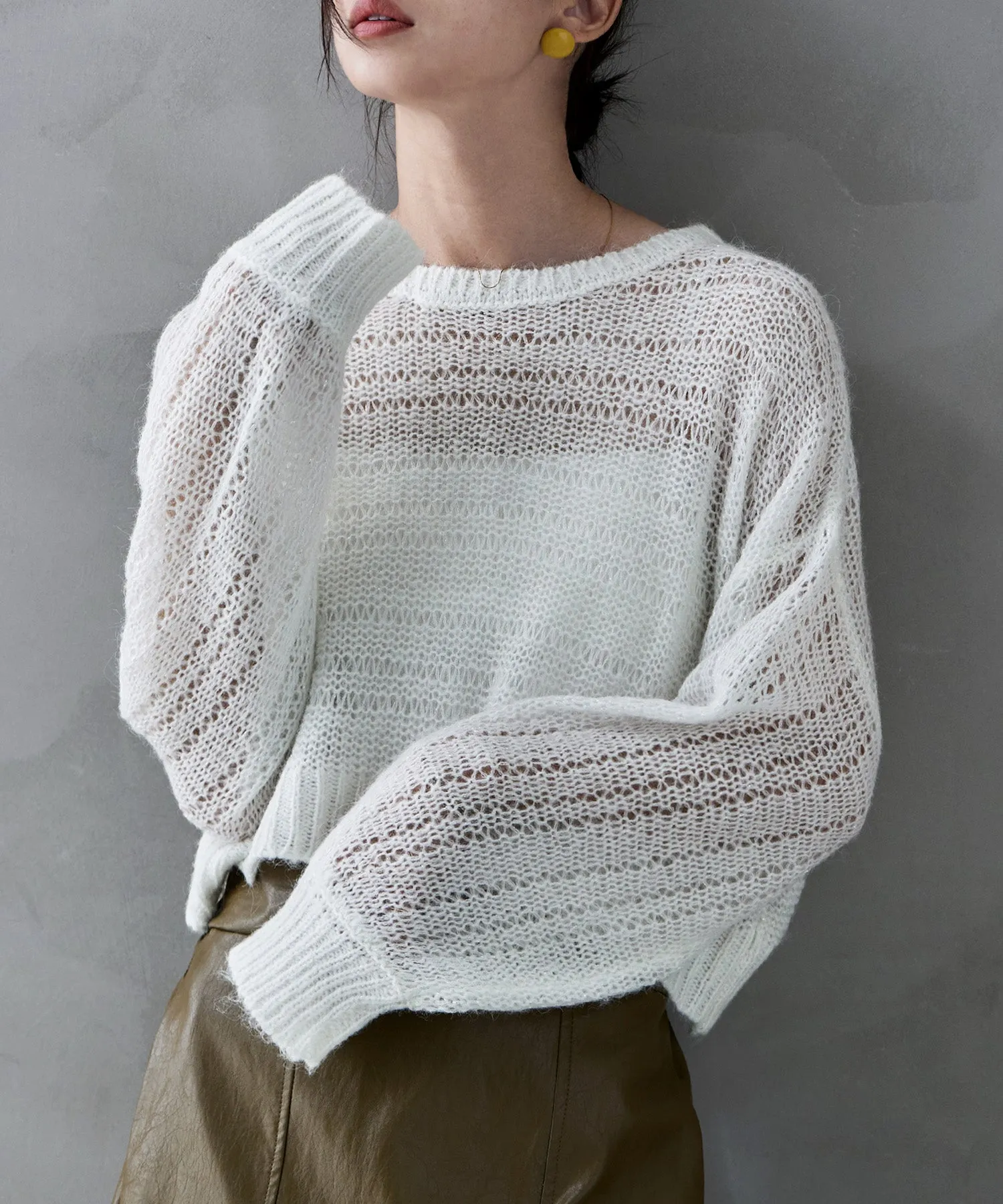 Mohair touch lame sheer short knit