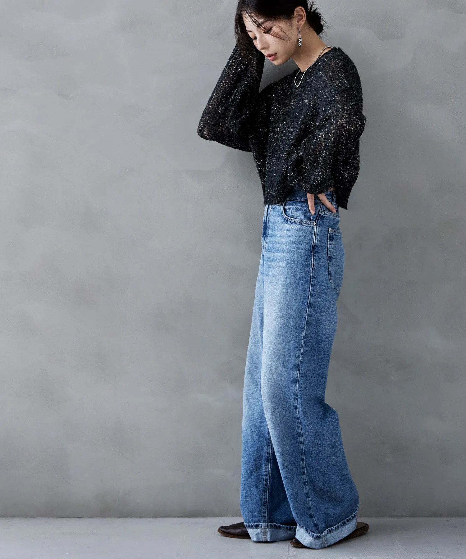 Mohair touch lame sheer short knit