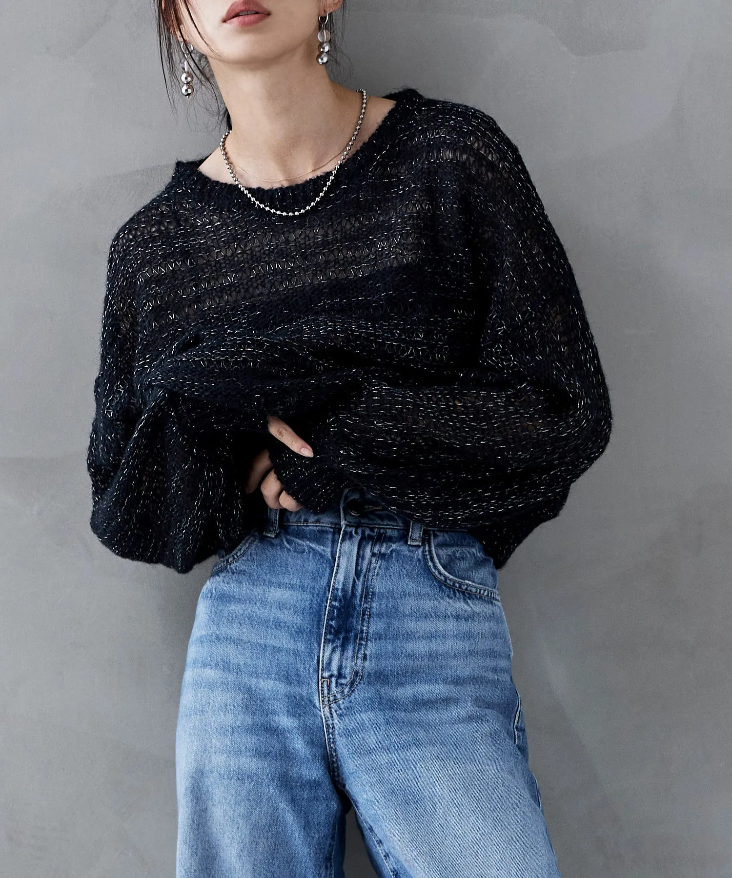 Mohair touch lame sheer short knit