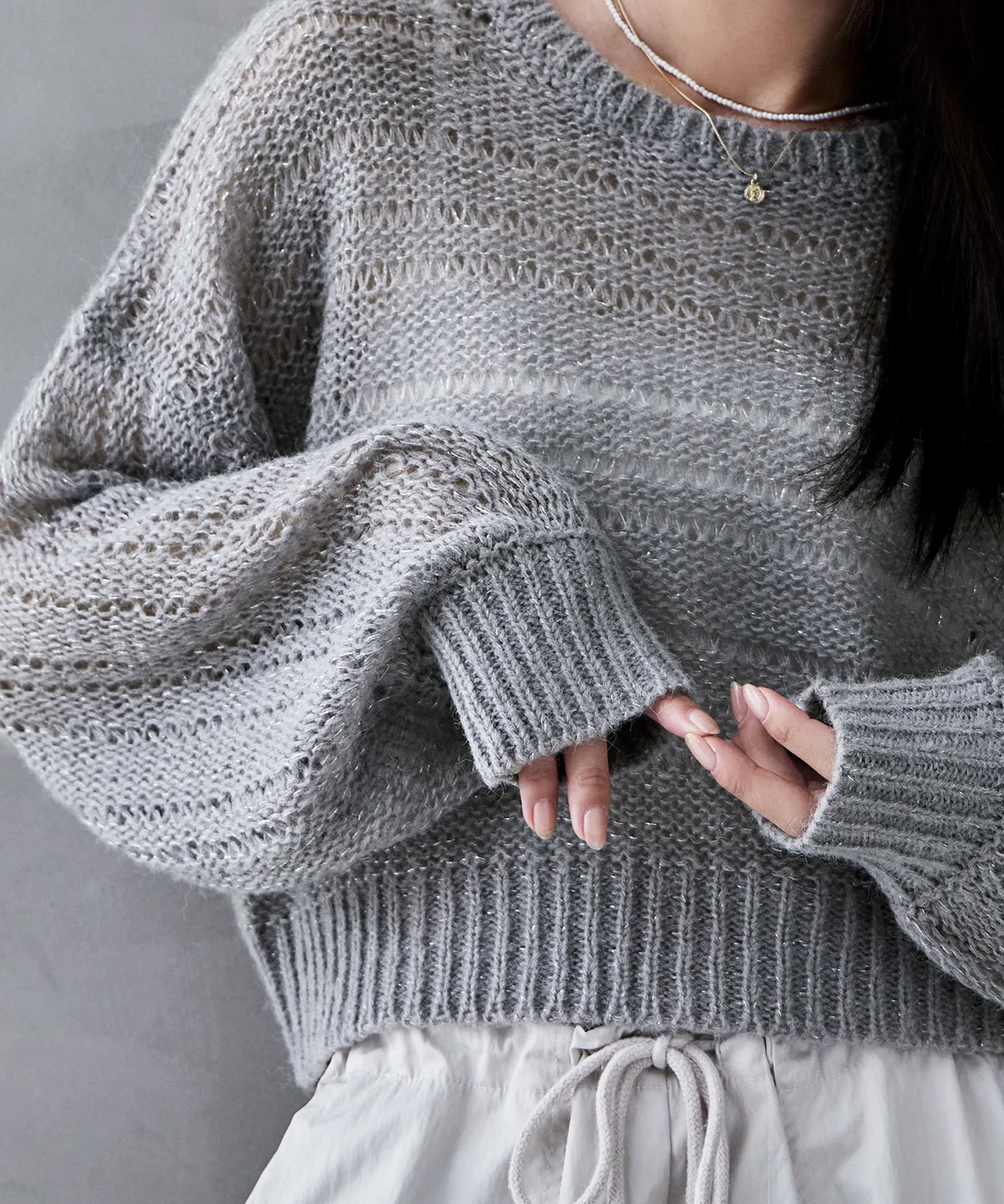 Mohair touch lame sheer short knit