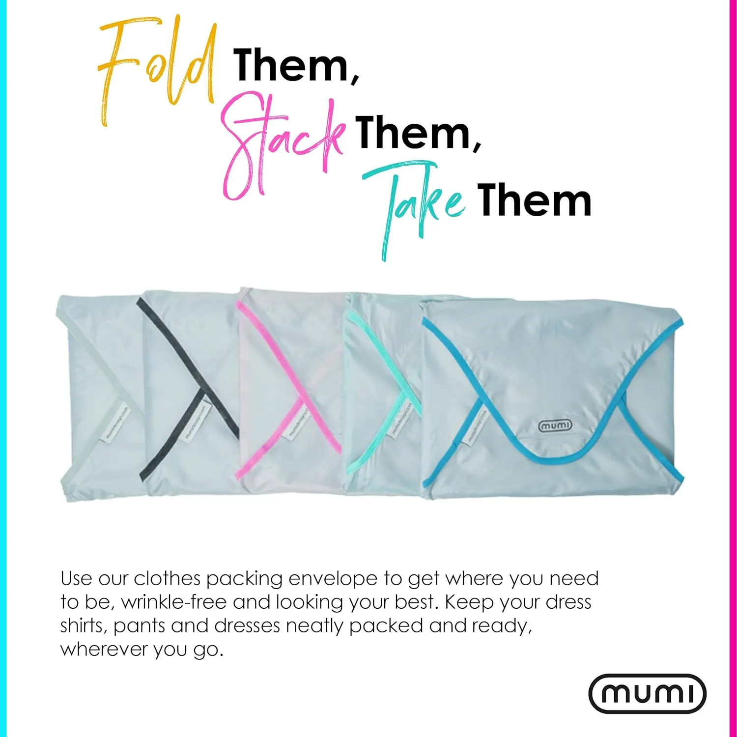 MUMI Design Travel Garment Bag Clothes Folder  14.5 x 10.5 Packing Bag & Organizer for Luggage | Large-Capacity, Anti-Wrinkle Garment Bags for Travel, Carry-On Suitcases & Clothing Storage (Black)