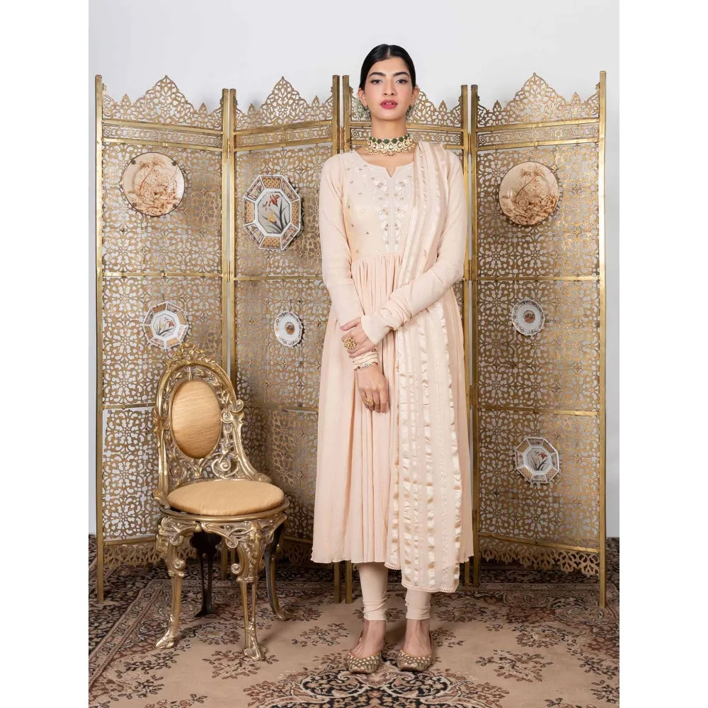 Nadima Saqib Beige Embroidered Anarkali Chudidar (Set of 3)