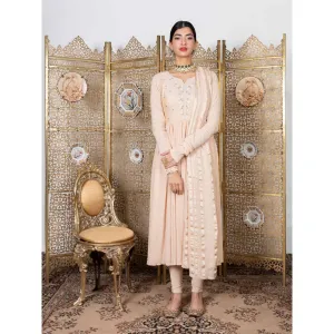 Nadima Saqib Beige Embroidered Anarkali Chudidar (Set of 3)