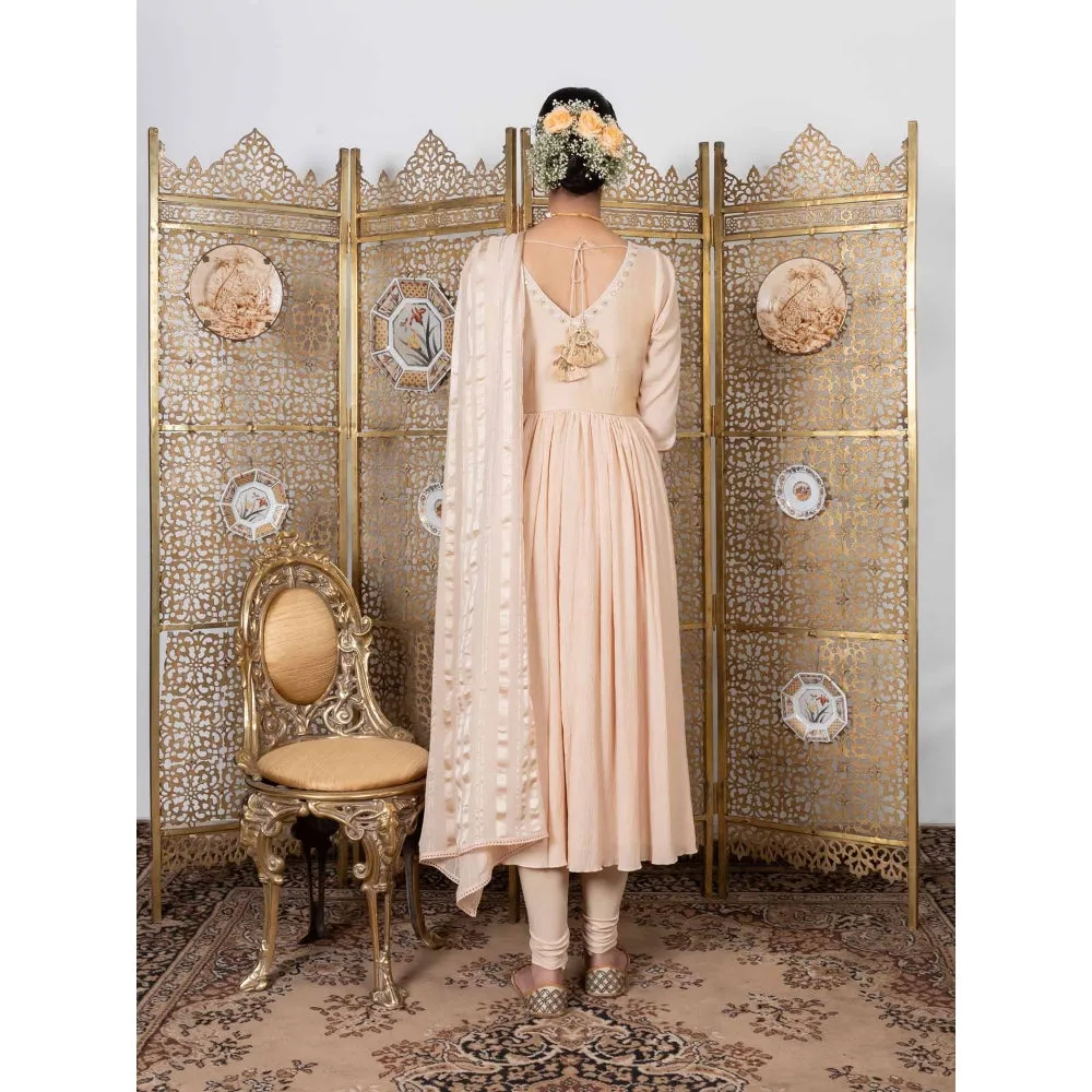 Nadima Saqib Beige Embroidered Anarkali Chudidar (Set of 3)