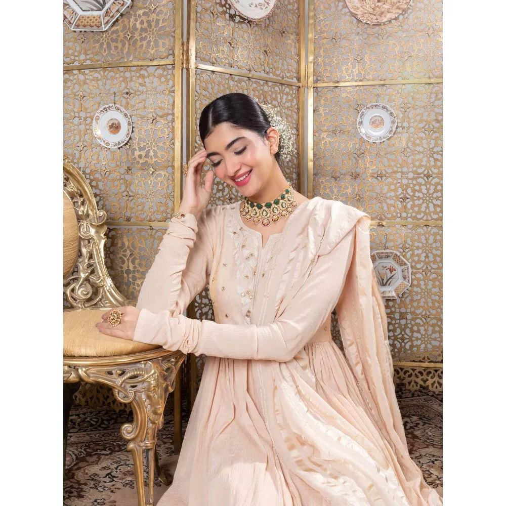 Nadima Saqib Beige Embroidered Anarkali Chudidar (Set of 3)