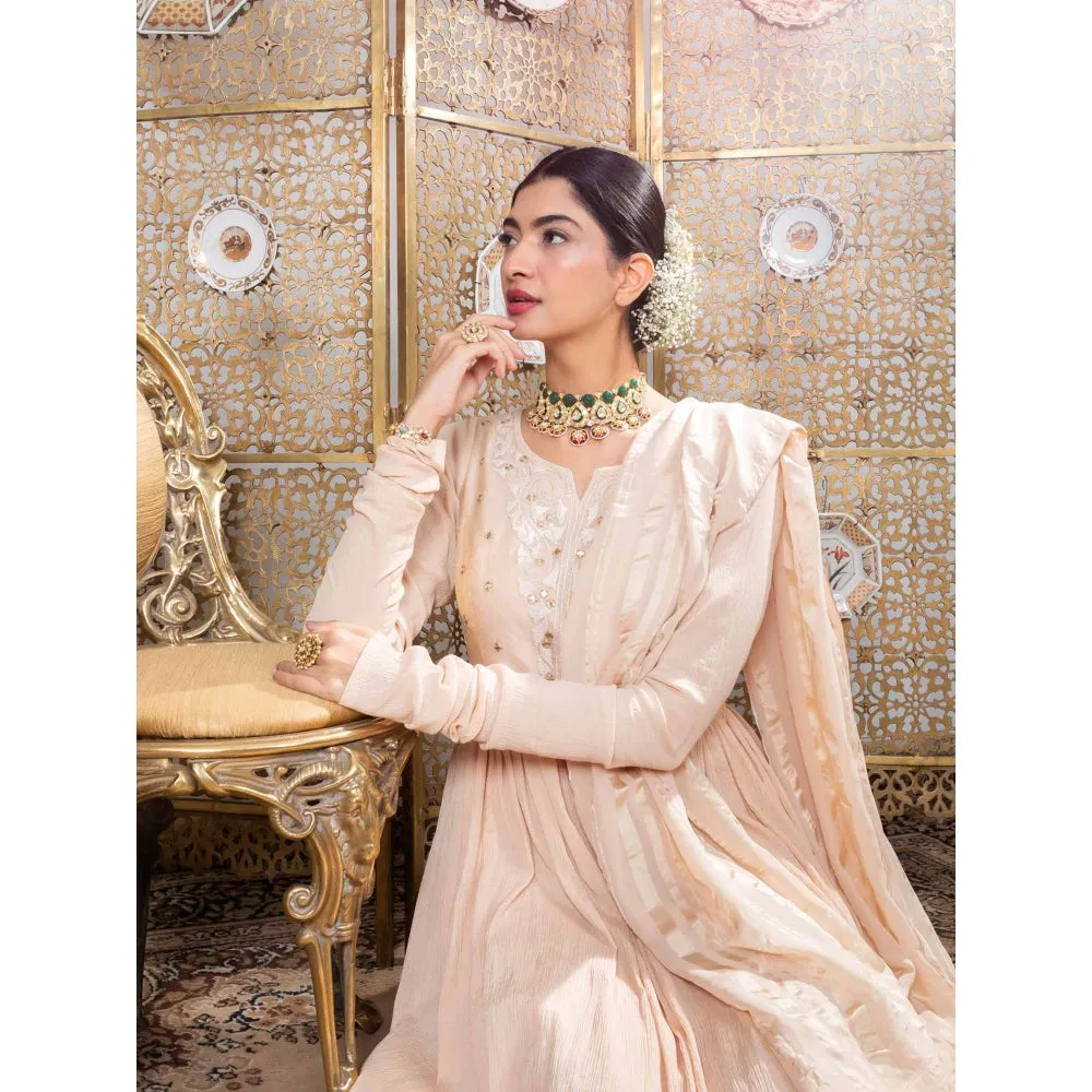 Nadima Saqib Beige Embroidered Anarkali Chudidar (Set of 3)