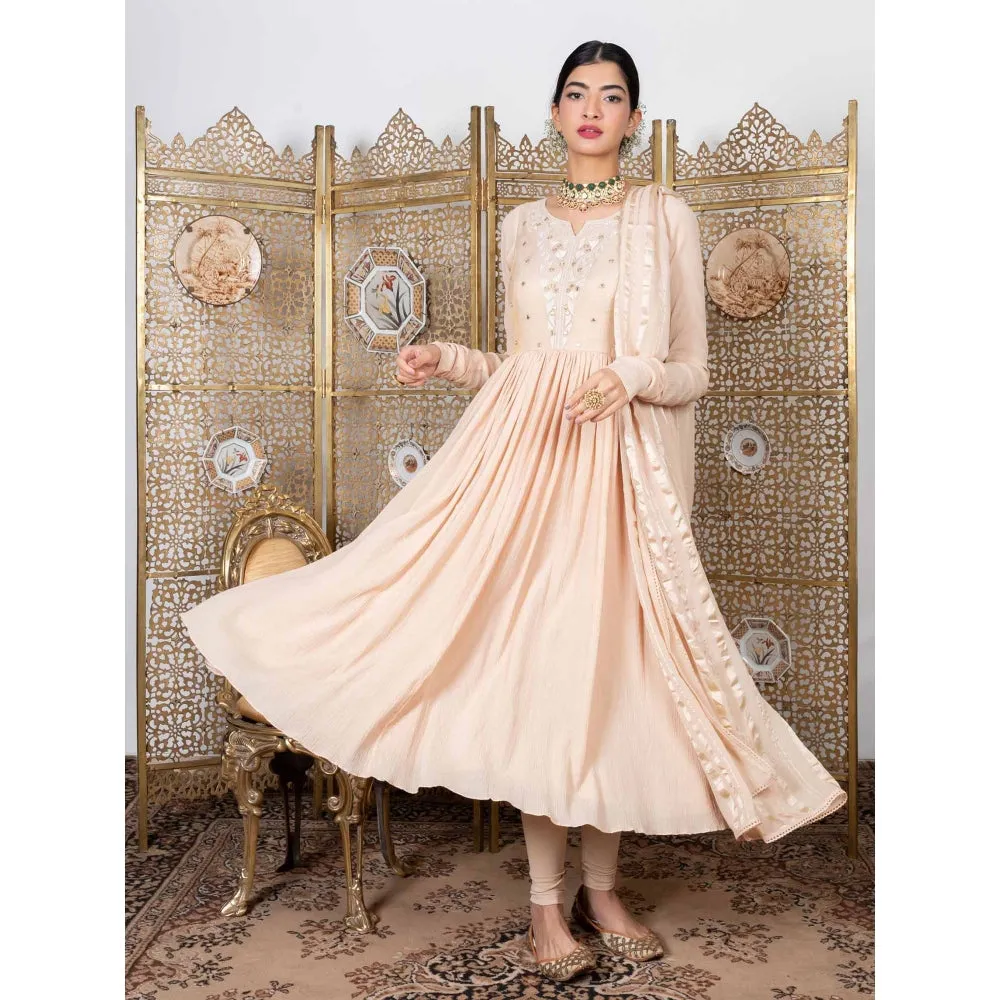 Nadima Saqib Beige Embroidered Anarkali Chudidar (Set of 3)