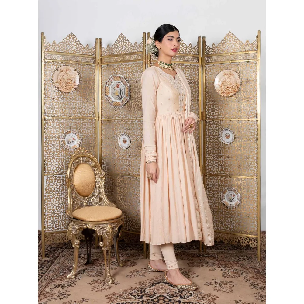 Nadima Saqib Beige Embroidered Anarkali Chudidar (Set of 3)