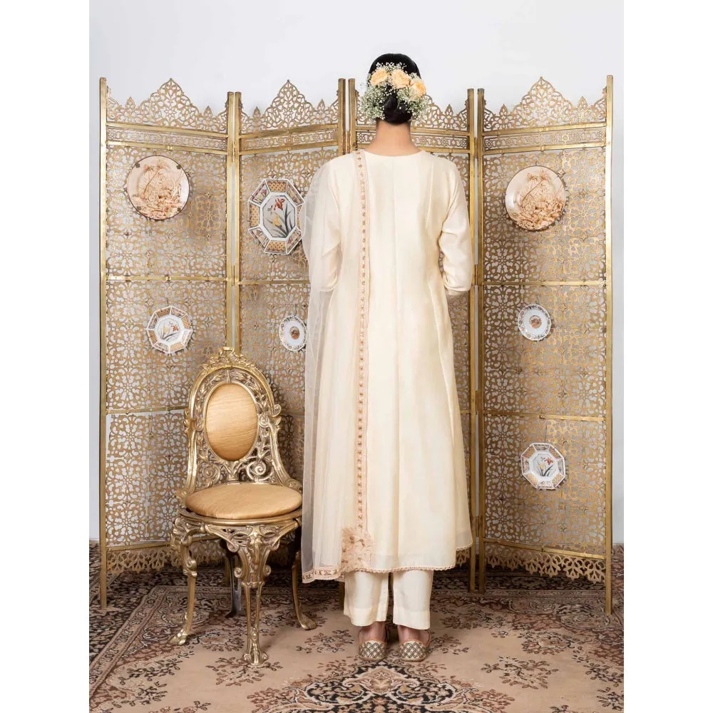 Nadima Saqib Beige Embroidered Full Sleeves Kurta (Set of 3)