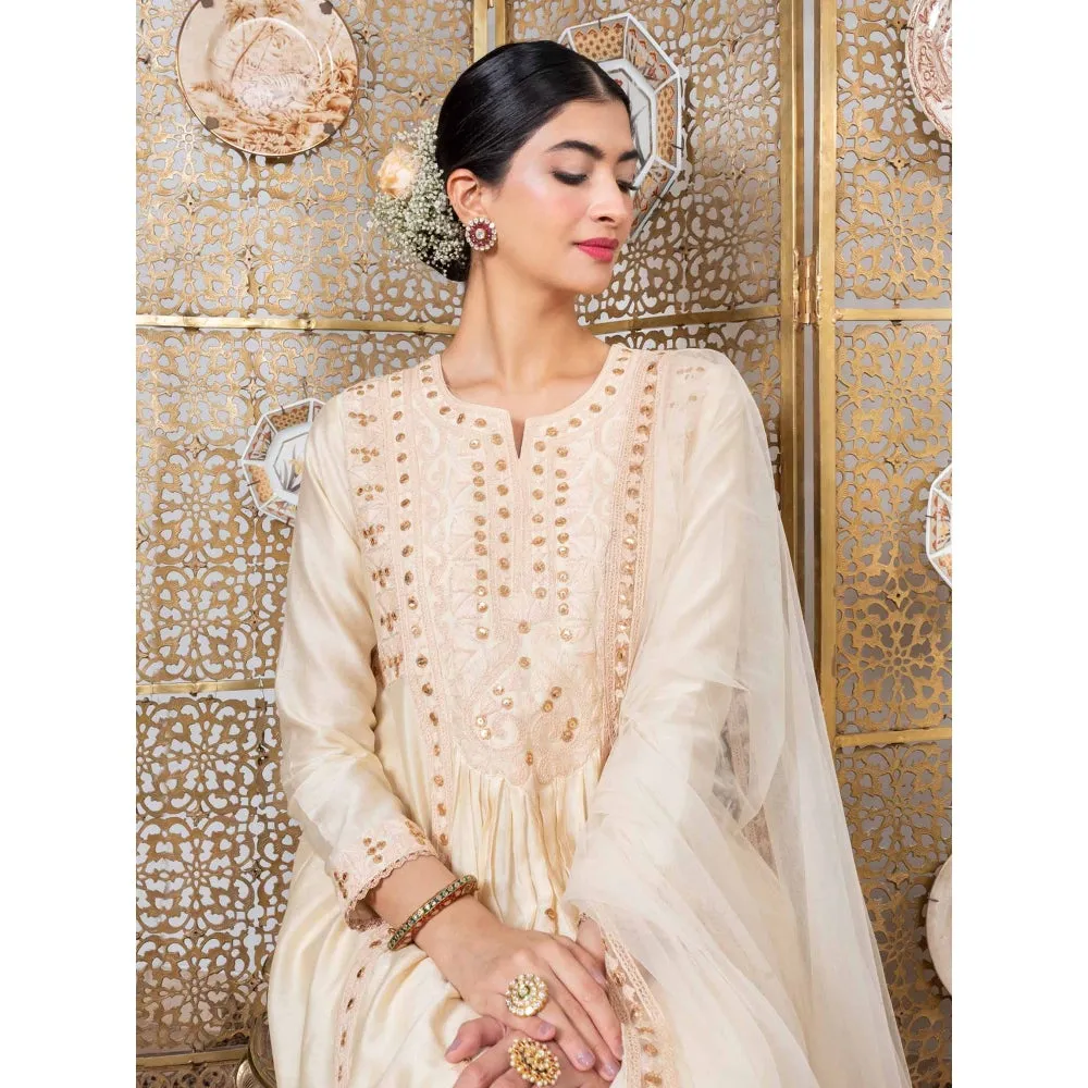 Nadima Saqib Beige Embroidered Full Sleeves Kurta (Set of 3)