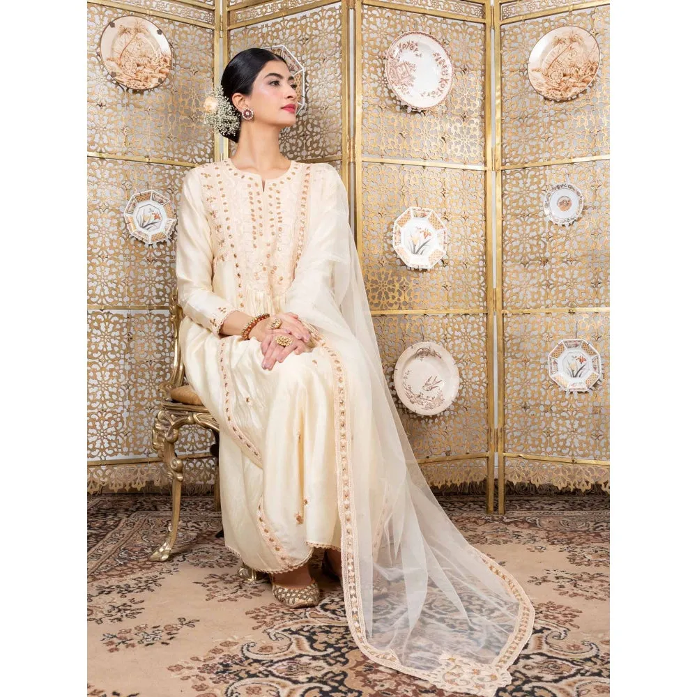 Nadima Saqib Beige Embroidered Full Sleeves Kurta (Set of 3)